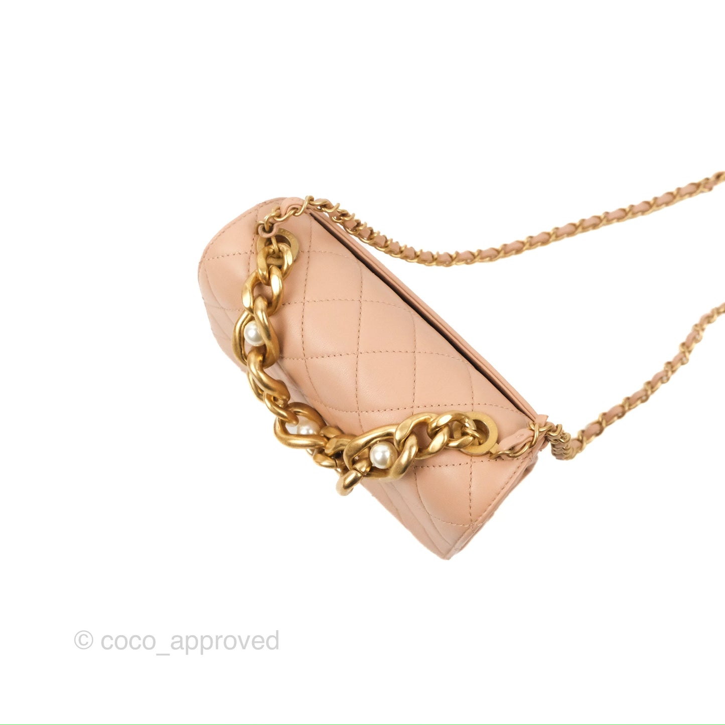 Chanel Pearl Chain Bag Nude Pink Calfskin Aged Gold Hardware