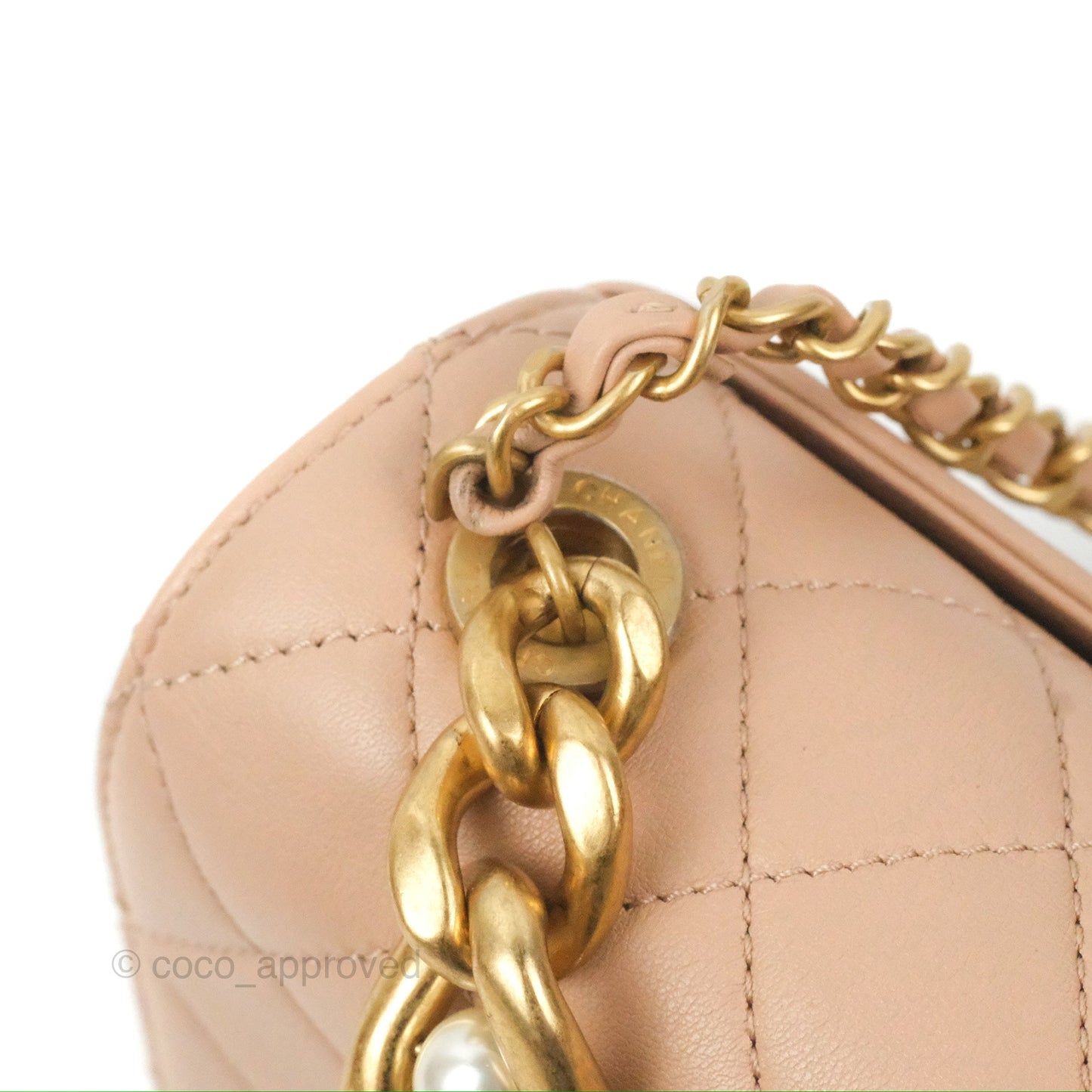 Chanel Pearl Chain Bag Nude Pink Calfskin Aged Gold Hardware