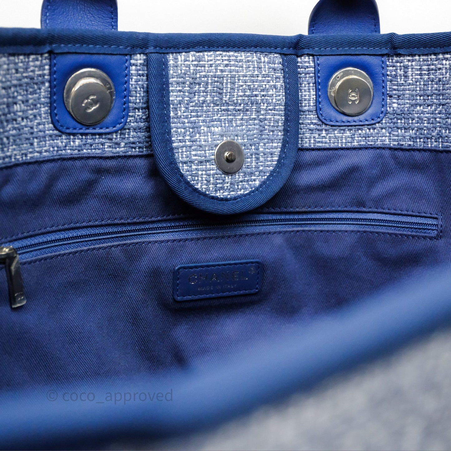 Chanel Large Deauville Blue Canvas Silver Hardware