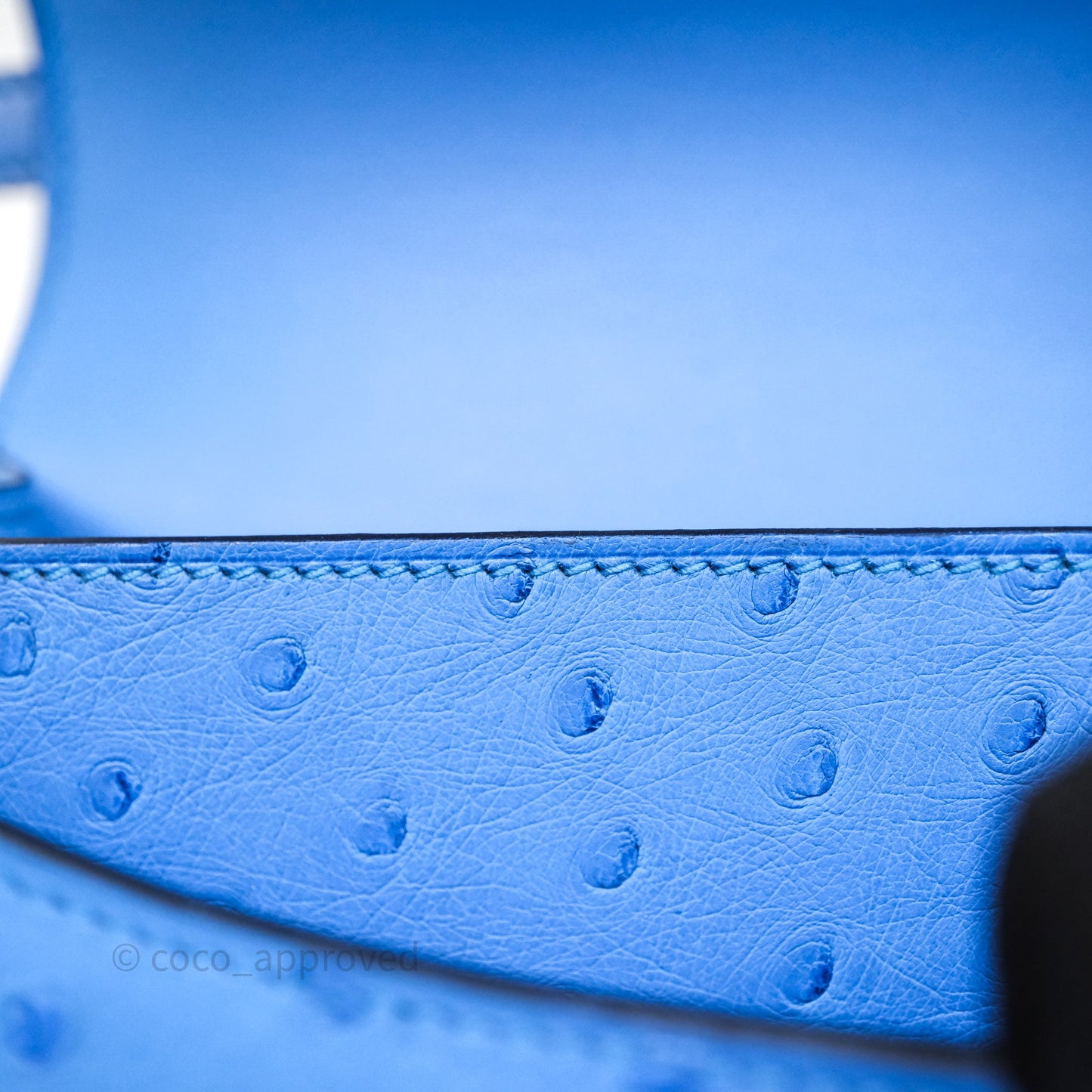 Hermes Mini Constance Ostrich Blue Bleuet O7 Gold Hardware