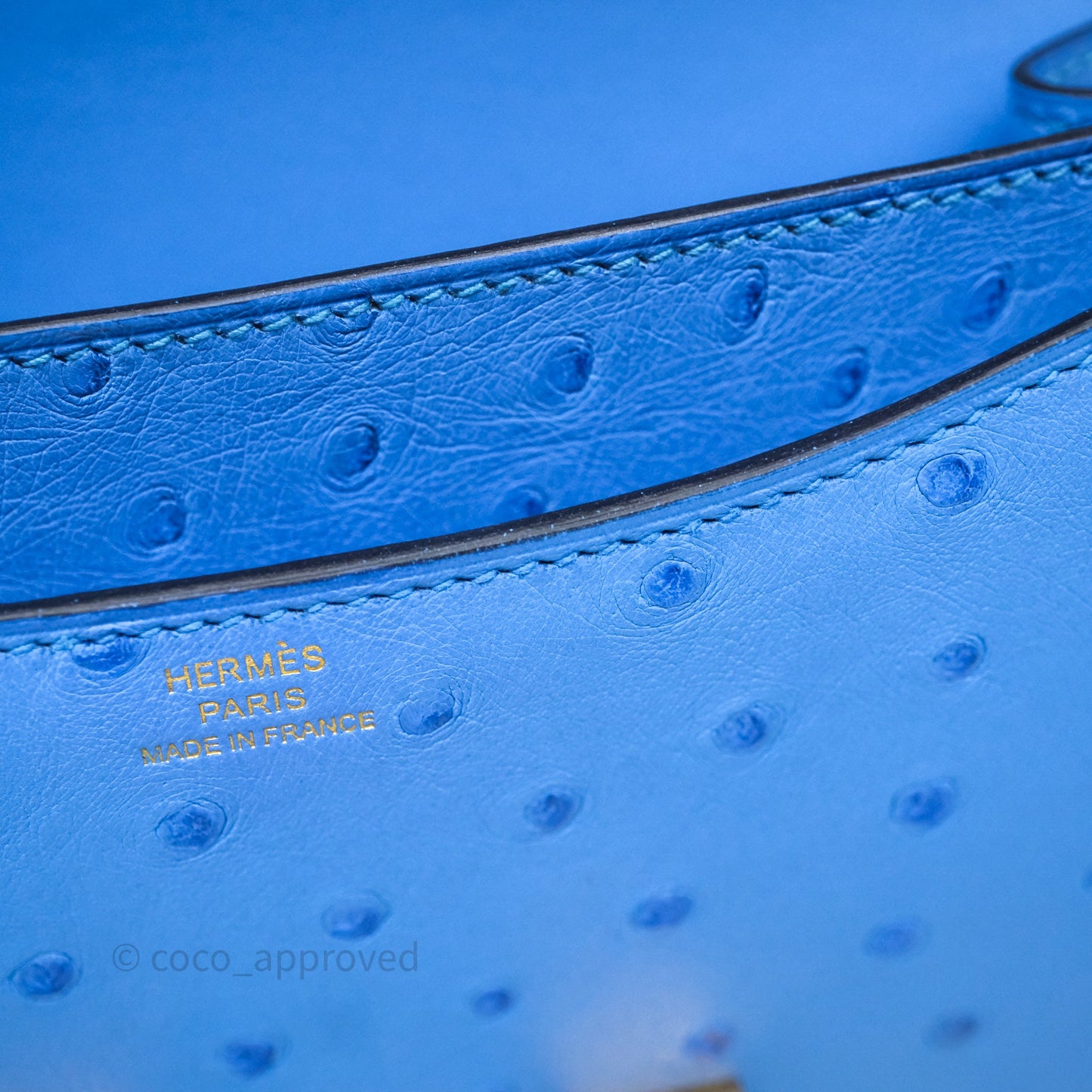 Hermes Mini Constance Ostrich Blue Bleuet O7 Gold Hardware