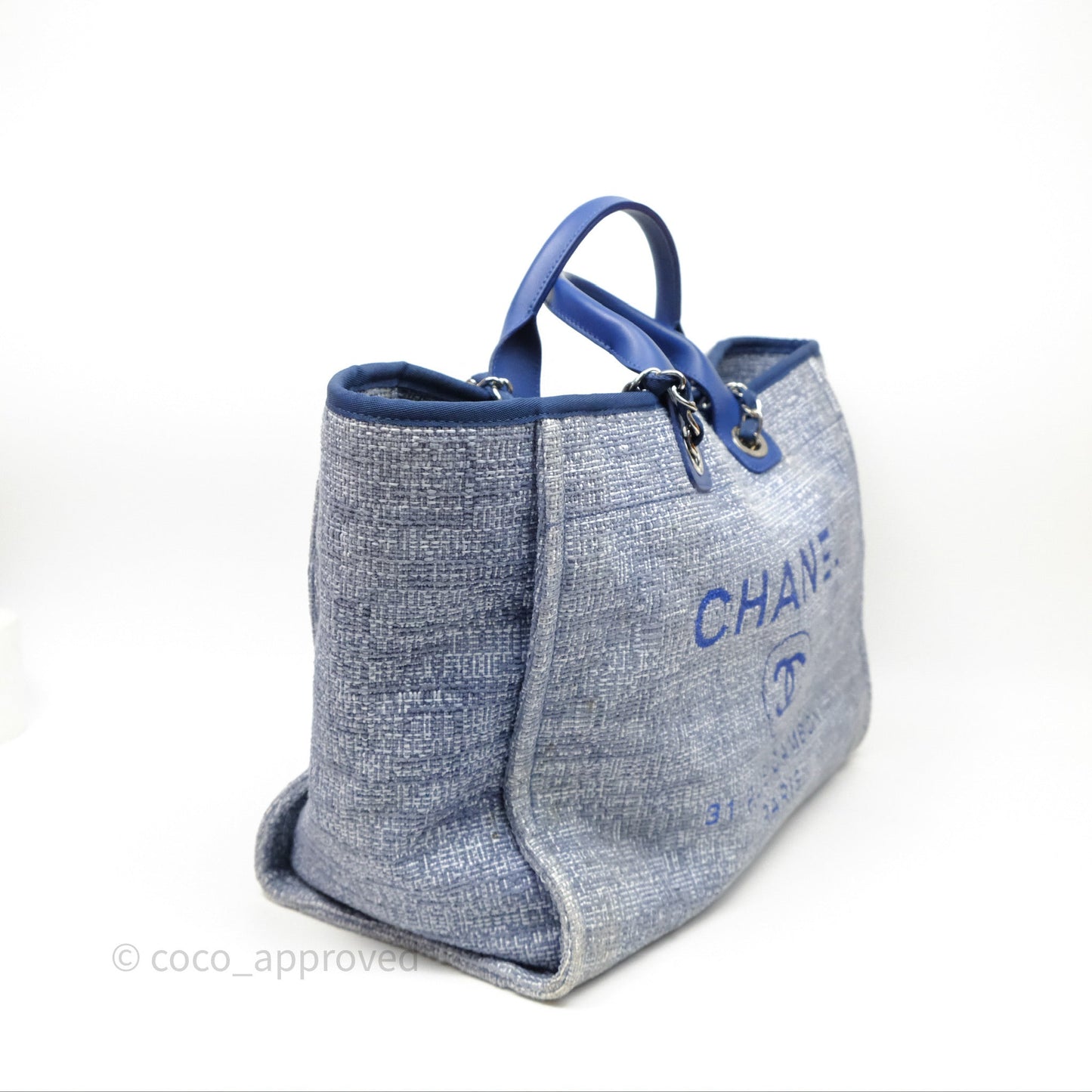 Chanel Large Deauville Blue Canvas Silver Hardware