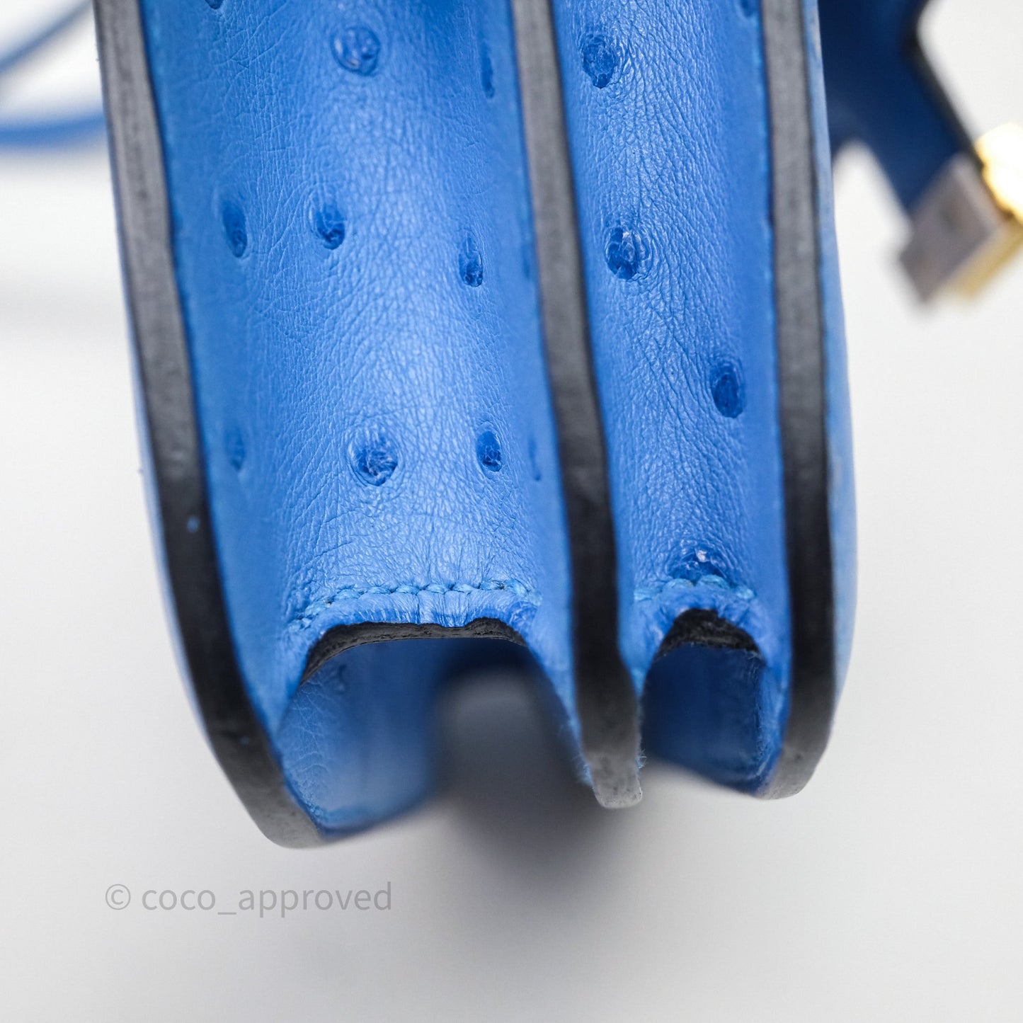 Hermes Mini Constance Ostrich Blue Bleuet O7 Gold Hardware