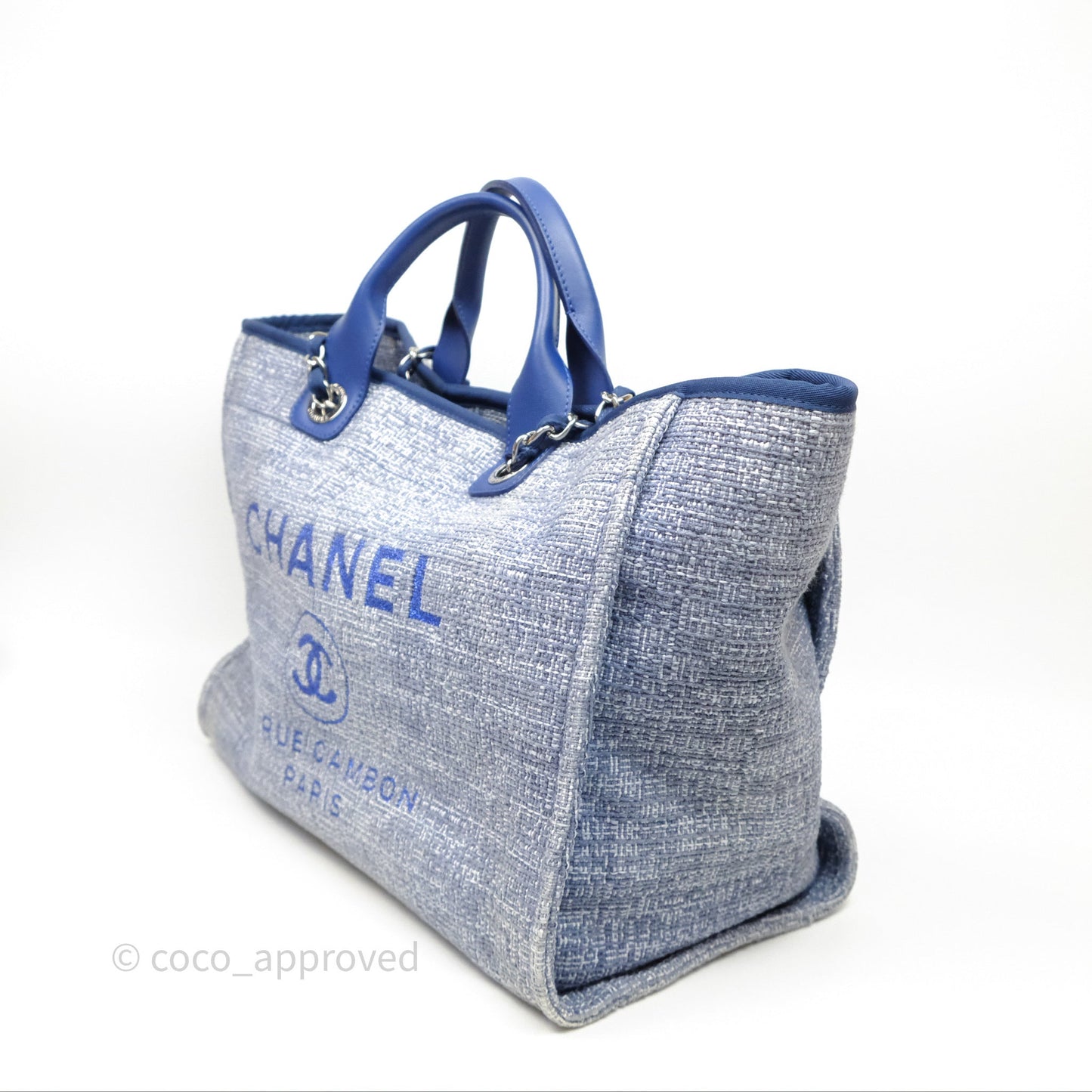 Chanel Large Deauville Blue Canvas Silver Hardware