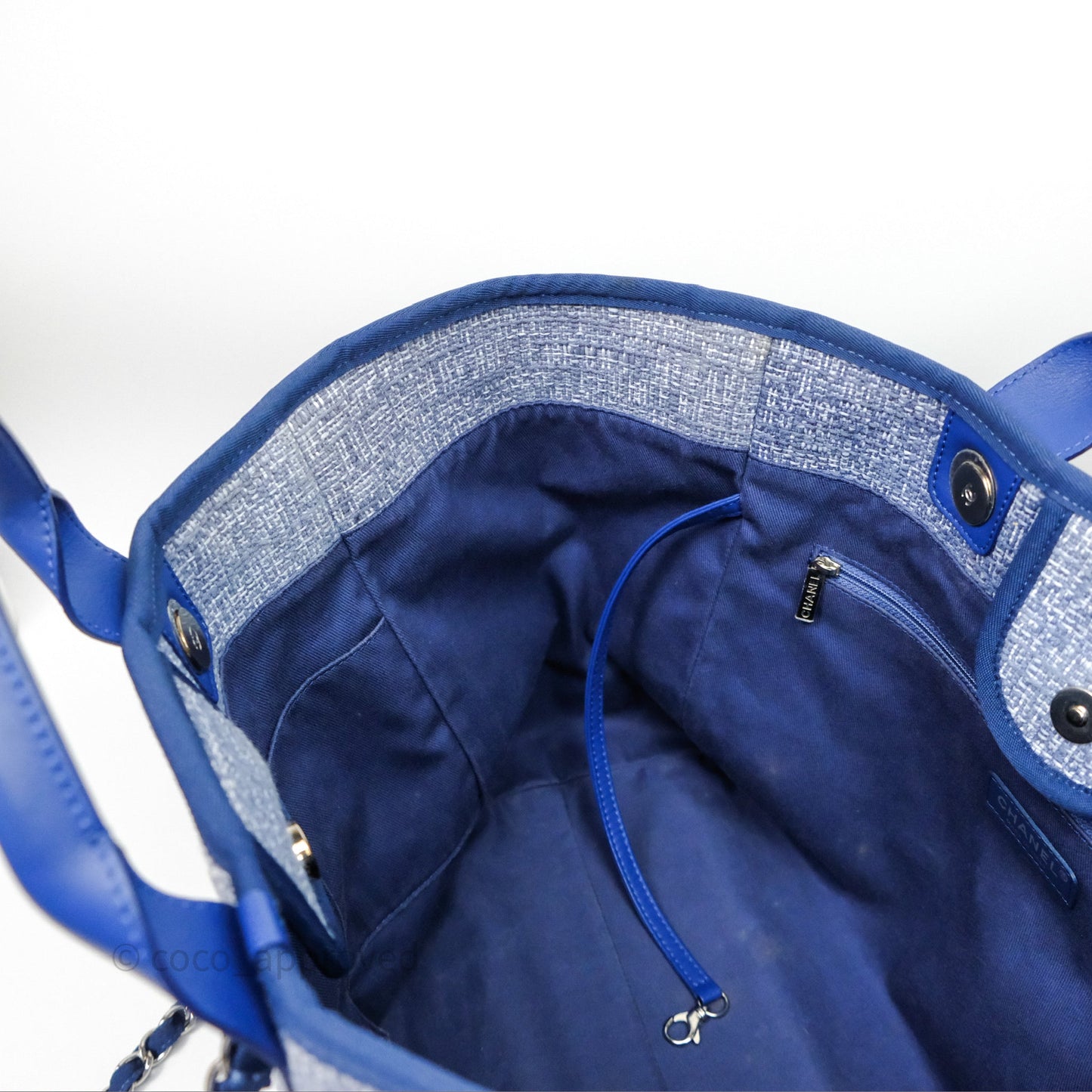 Chanel Large Deauville Blue Canvas Silver Hardware
