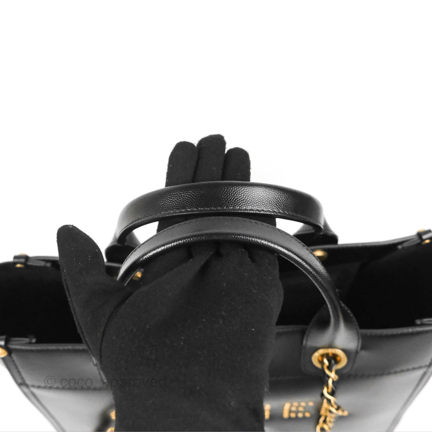 Chanel Small Studded Deauville Tote Black Caviar Gold Hardware