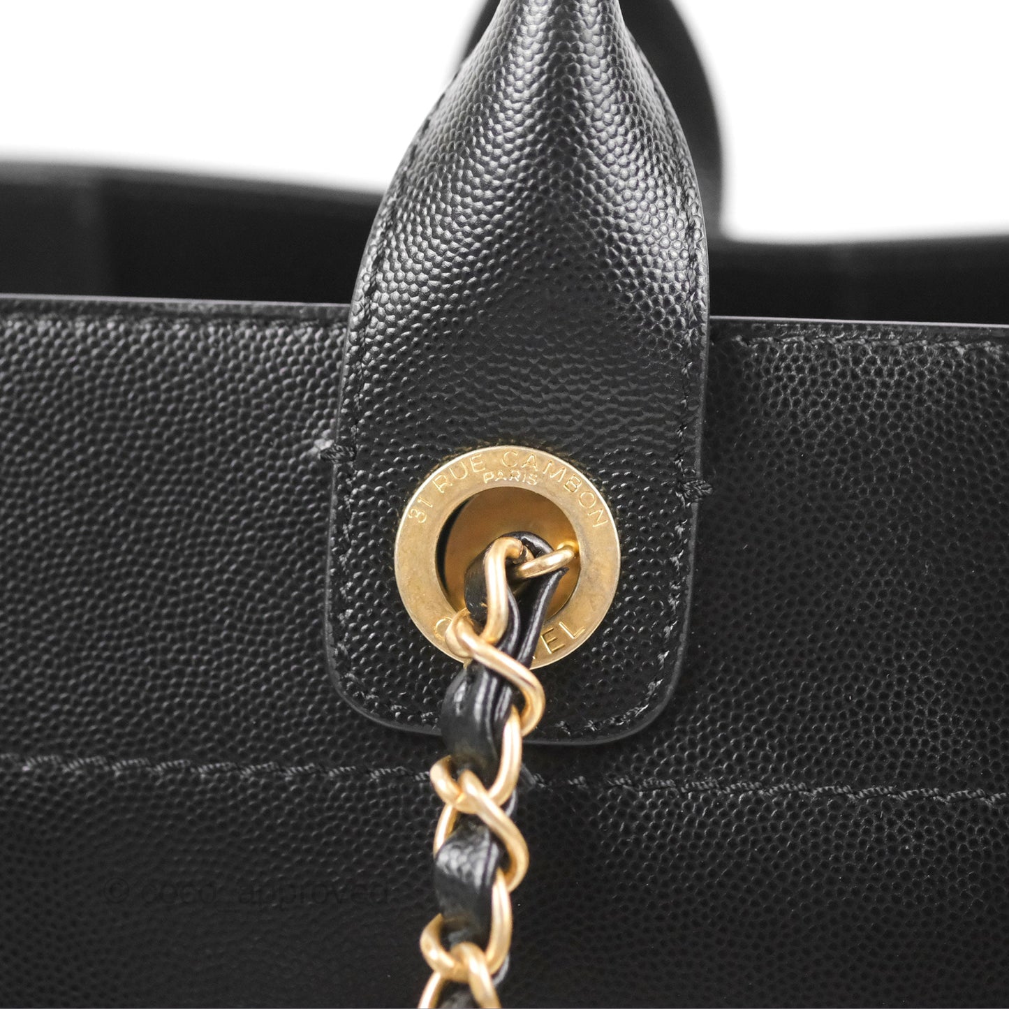 Chanel Small Studded Deauville Tote Black Caviar Gold Hardware