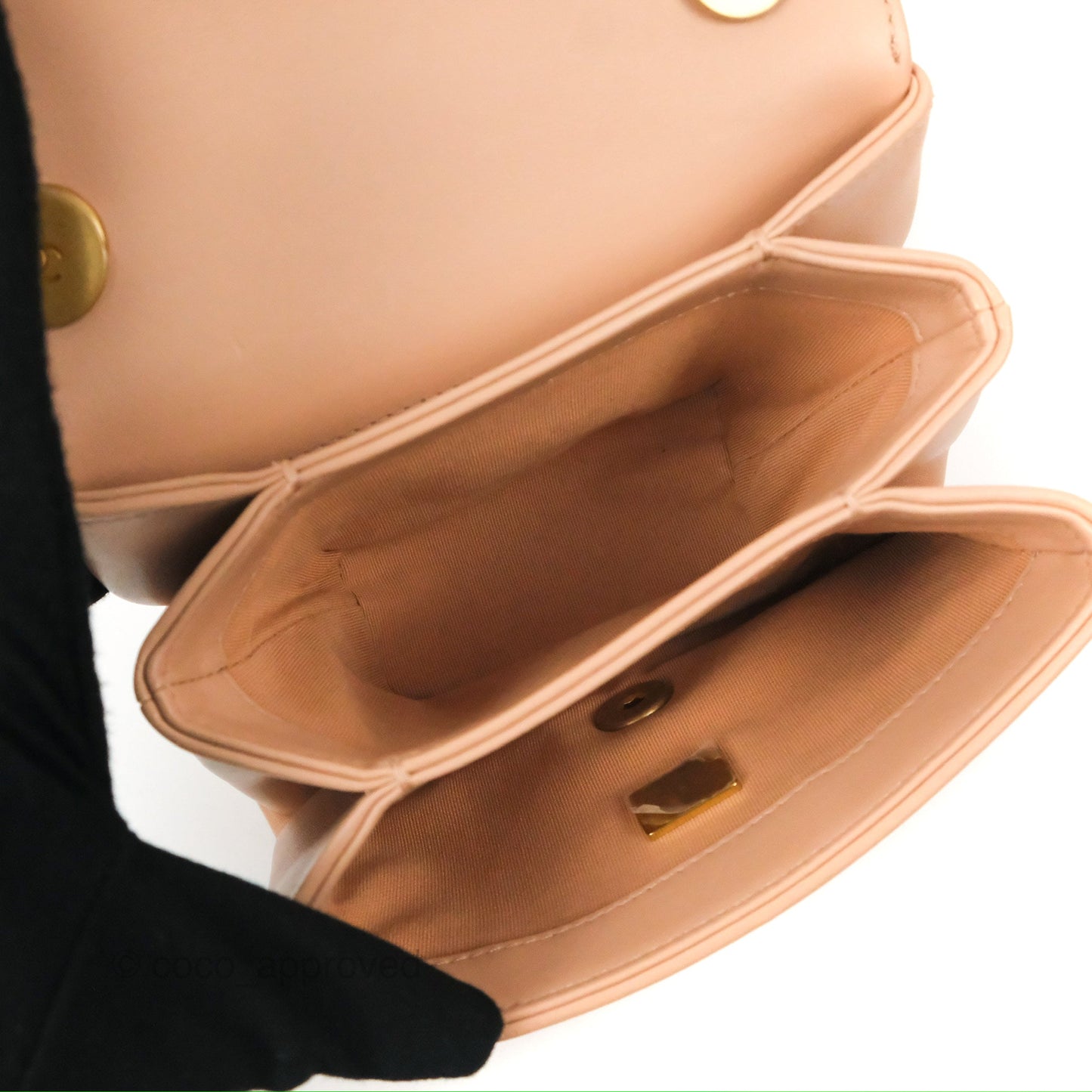 Chanel Pearl Chain Bag Nude Pink Calfskin Aged Gold Hardware