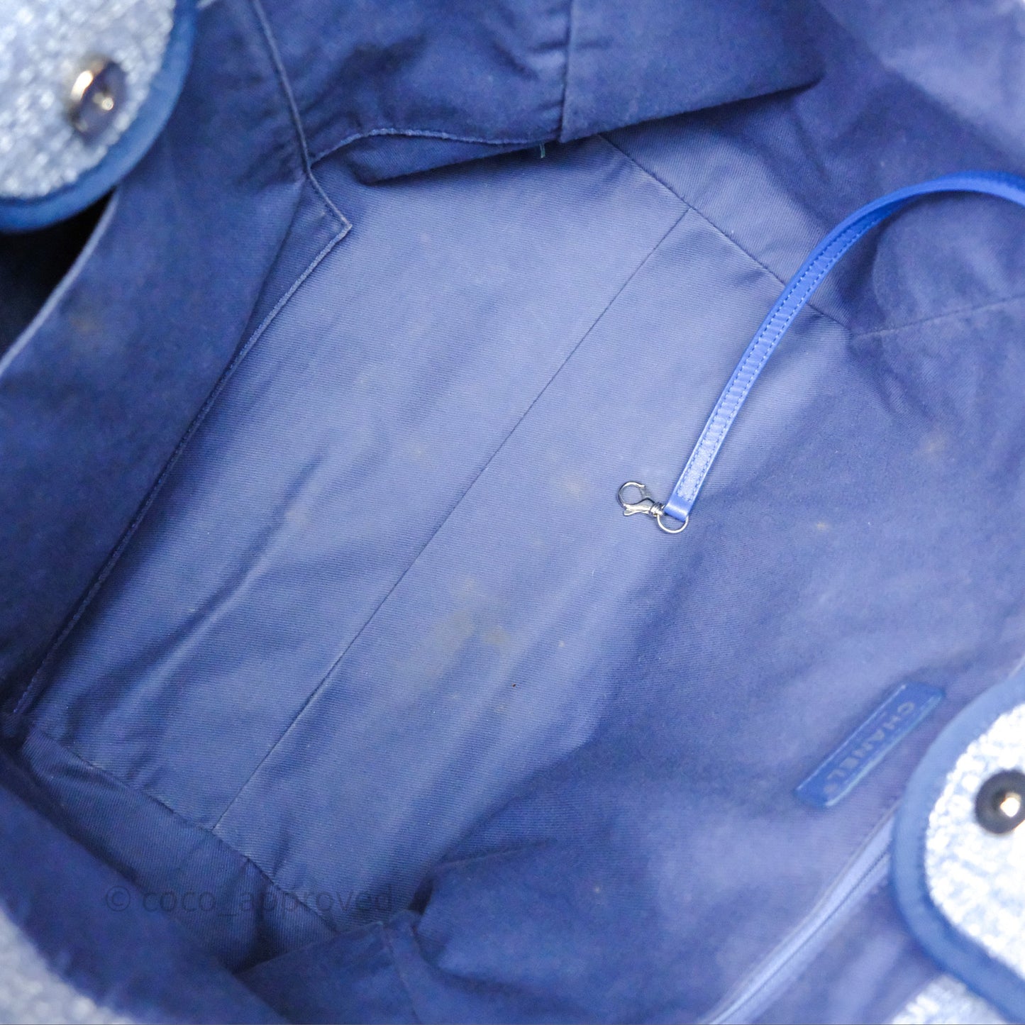 Chanel Large Deauville Blue Canvas Silver Hardware