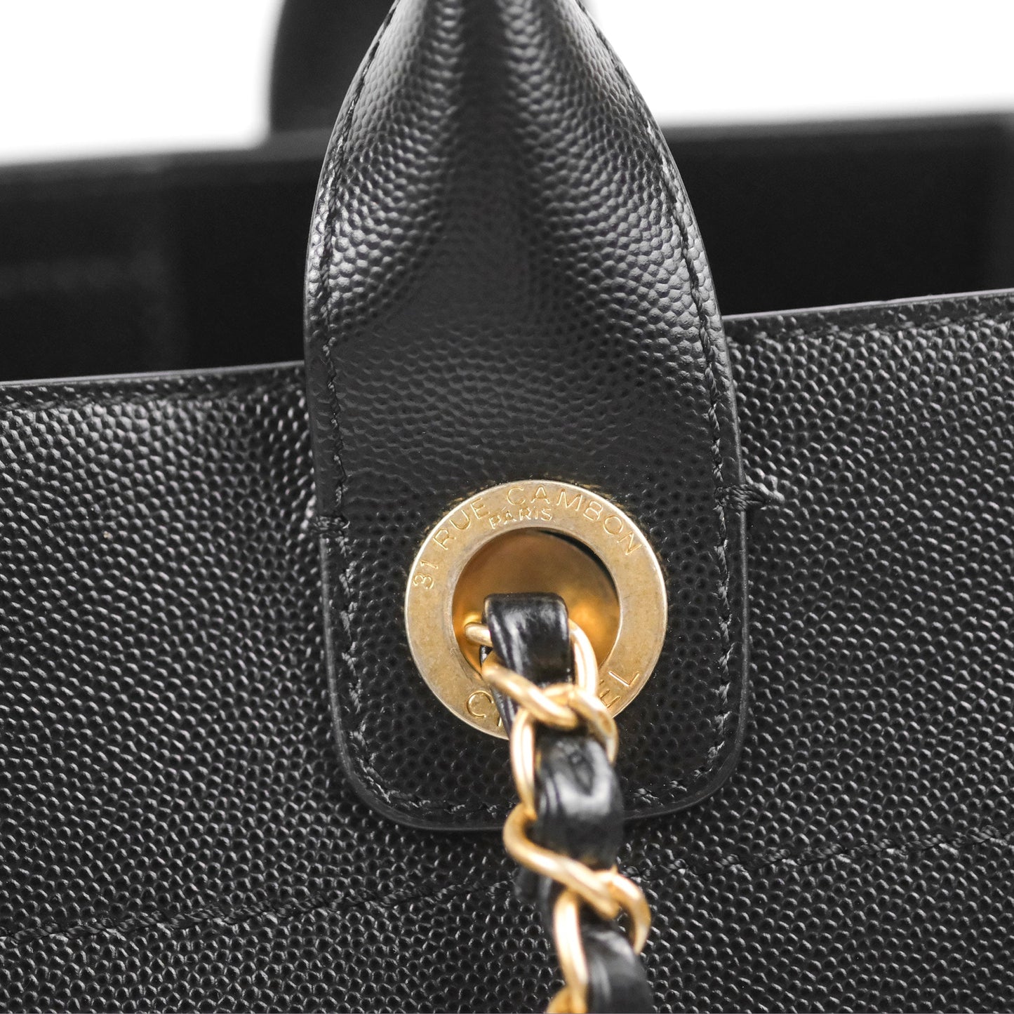 Chanel Small Studded Deauville Tote Black Caviar Gold Hardware