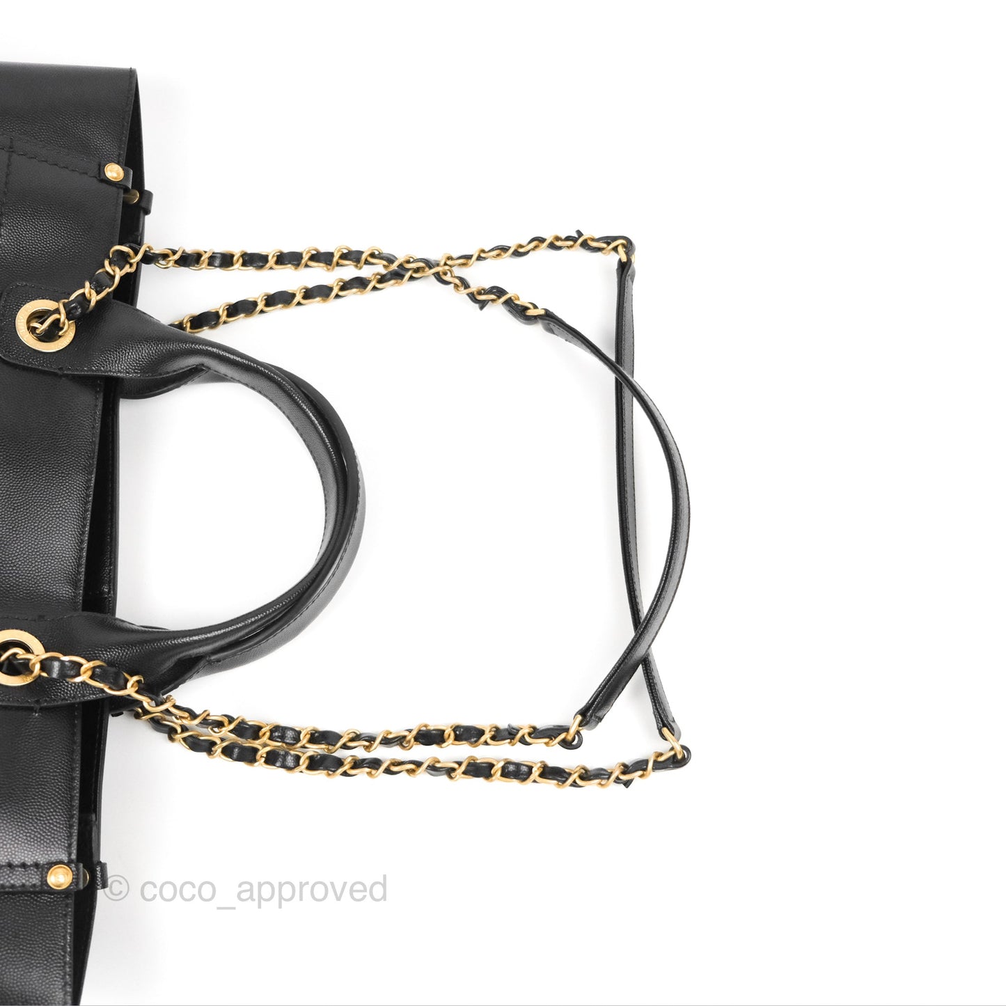 Chanel Small Studded Deauville Tote Black Caviar Gold Hardware