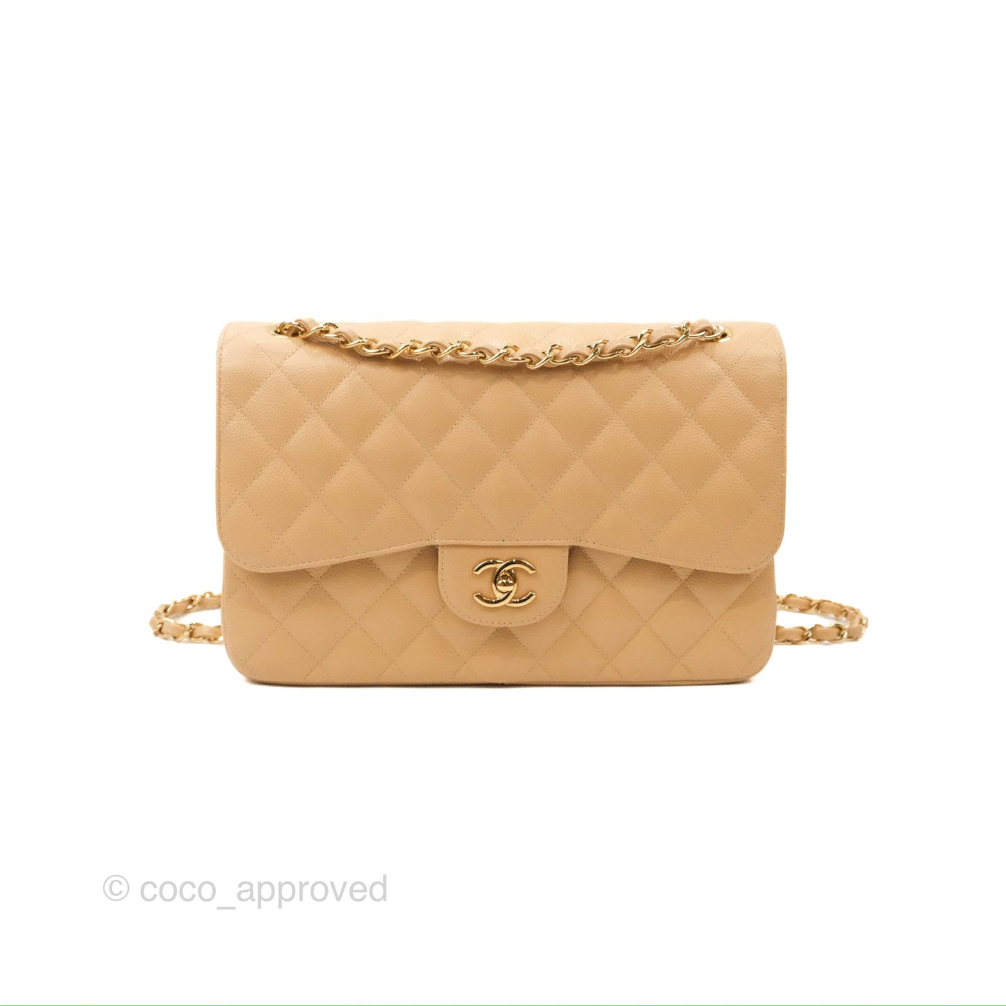 Chanel Jumbo Double Flap Beige Caviar Gold Hardware⁣⁣