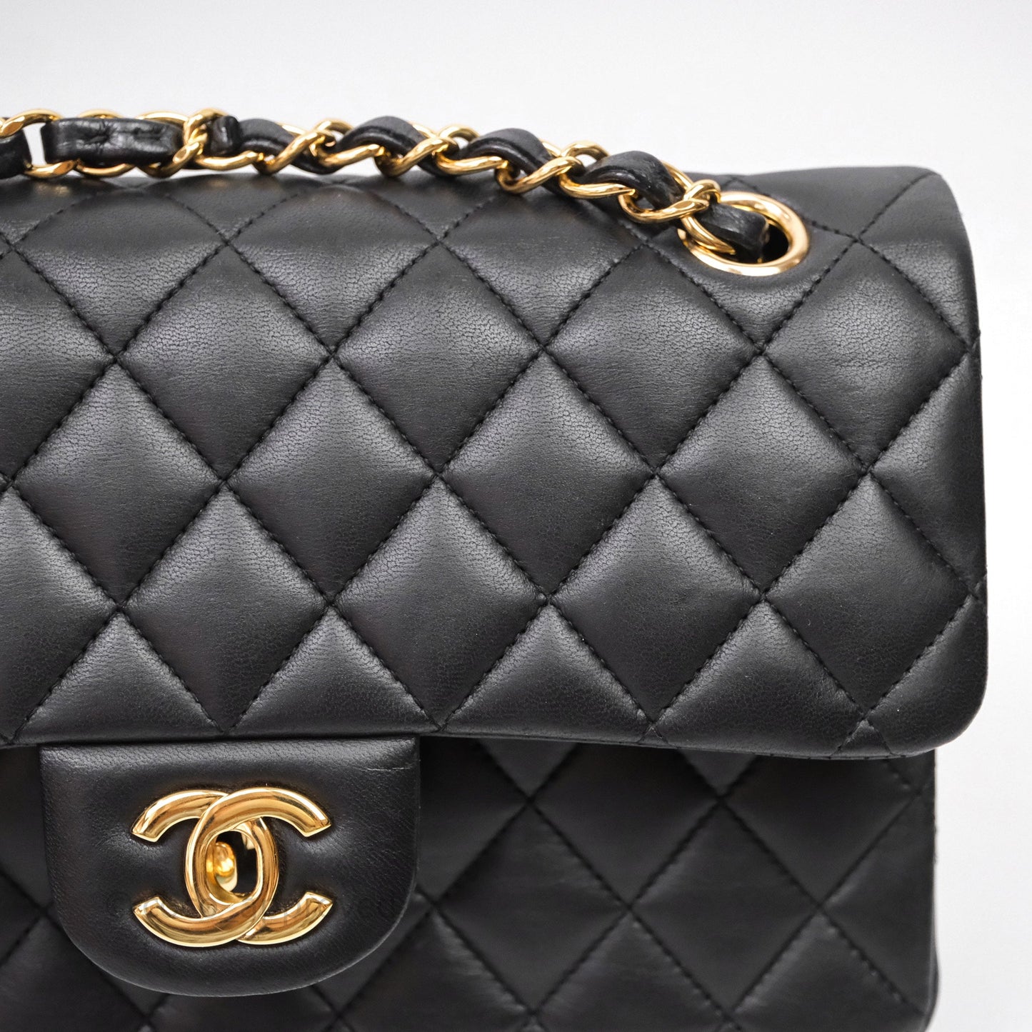 Chanel Small Classic Flap Quilted Black Lambskin Gold Hardware
