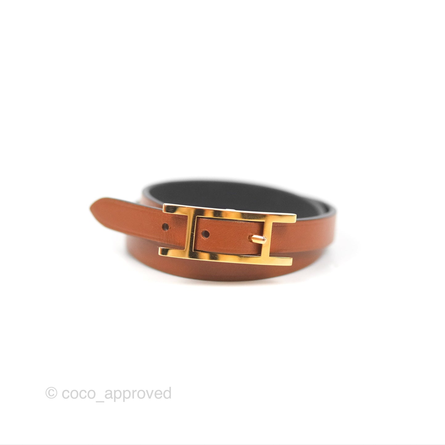 Hermès Behapi Double Tour Bracelet in Fauve/Black Calfskin Gold Hardware