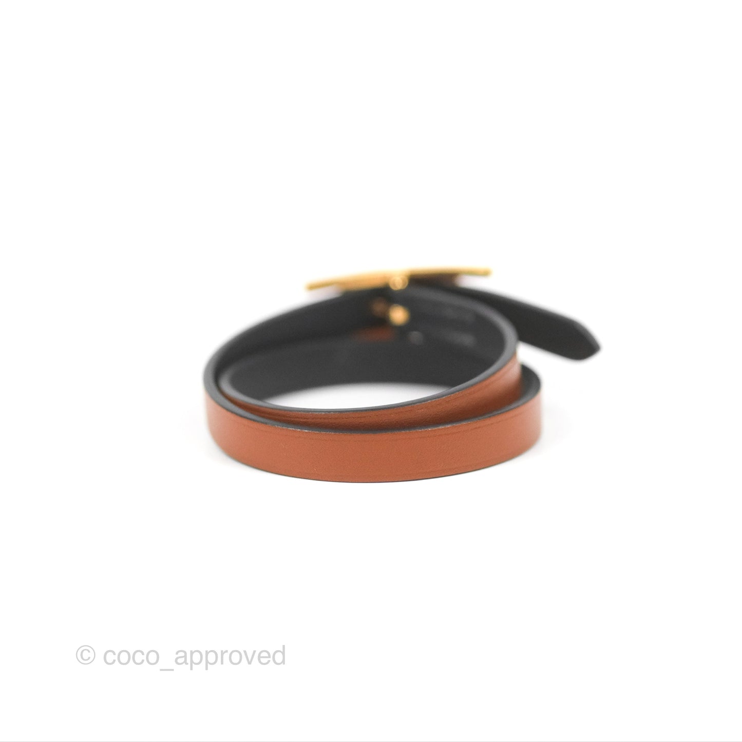 Hermès Behapi Double Tour Bracelet in Fauve/Black Calfskin Gold Hardware