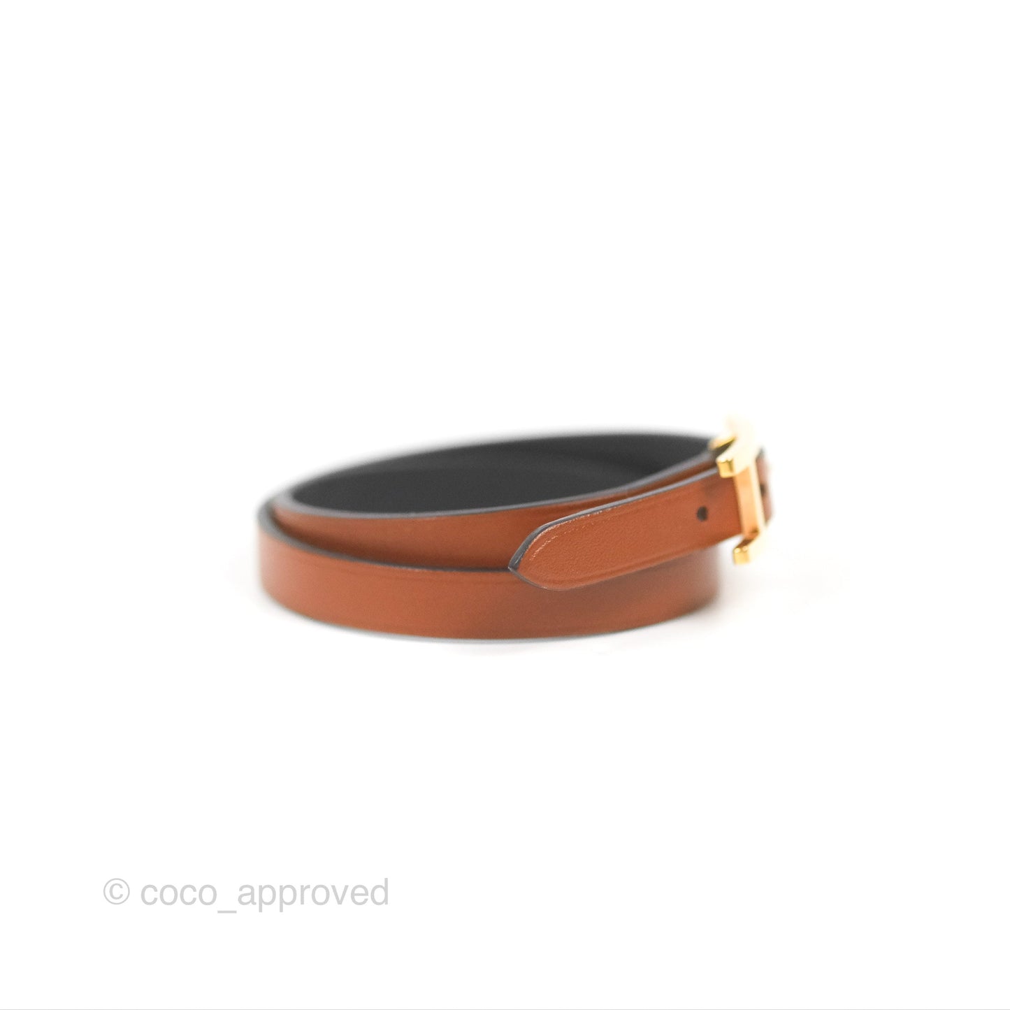 Hermès Behapi Double Tour Bracelet in Fauve/Black Calfskin Gold Hardware