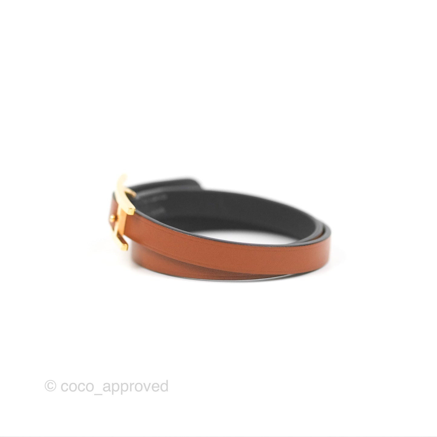 Hermès Behapi Double Tour Bracelet in Fauve/Black Calfskin Gold Hardware