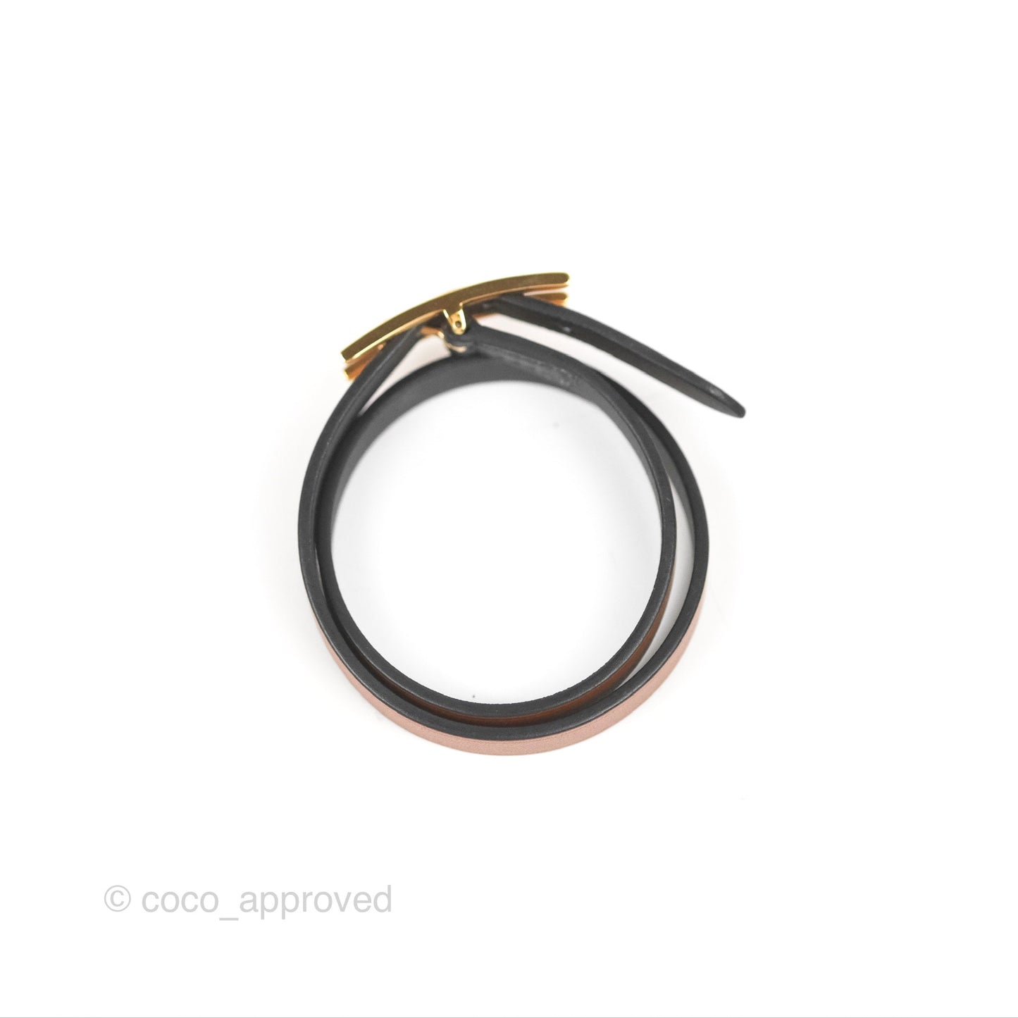 Hermès Behapi Double Tour Bracelet in Fauve/Black Calfskin Gold Hardware