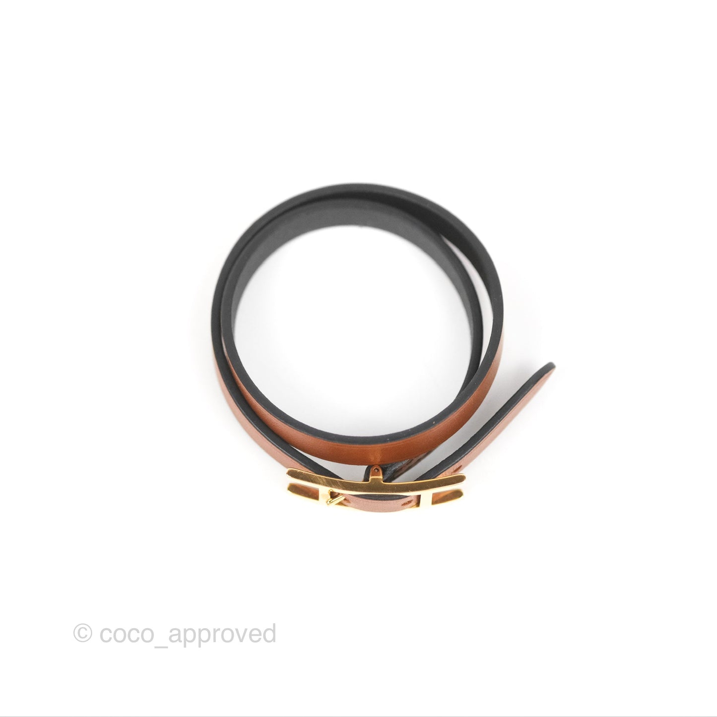 Hermès Behapi Double Tour Bracelet in Fauve/Black Calfskin Gold Hardware