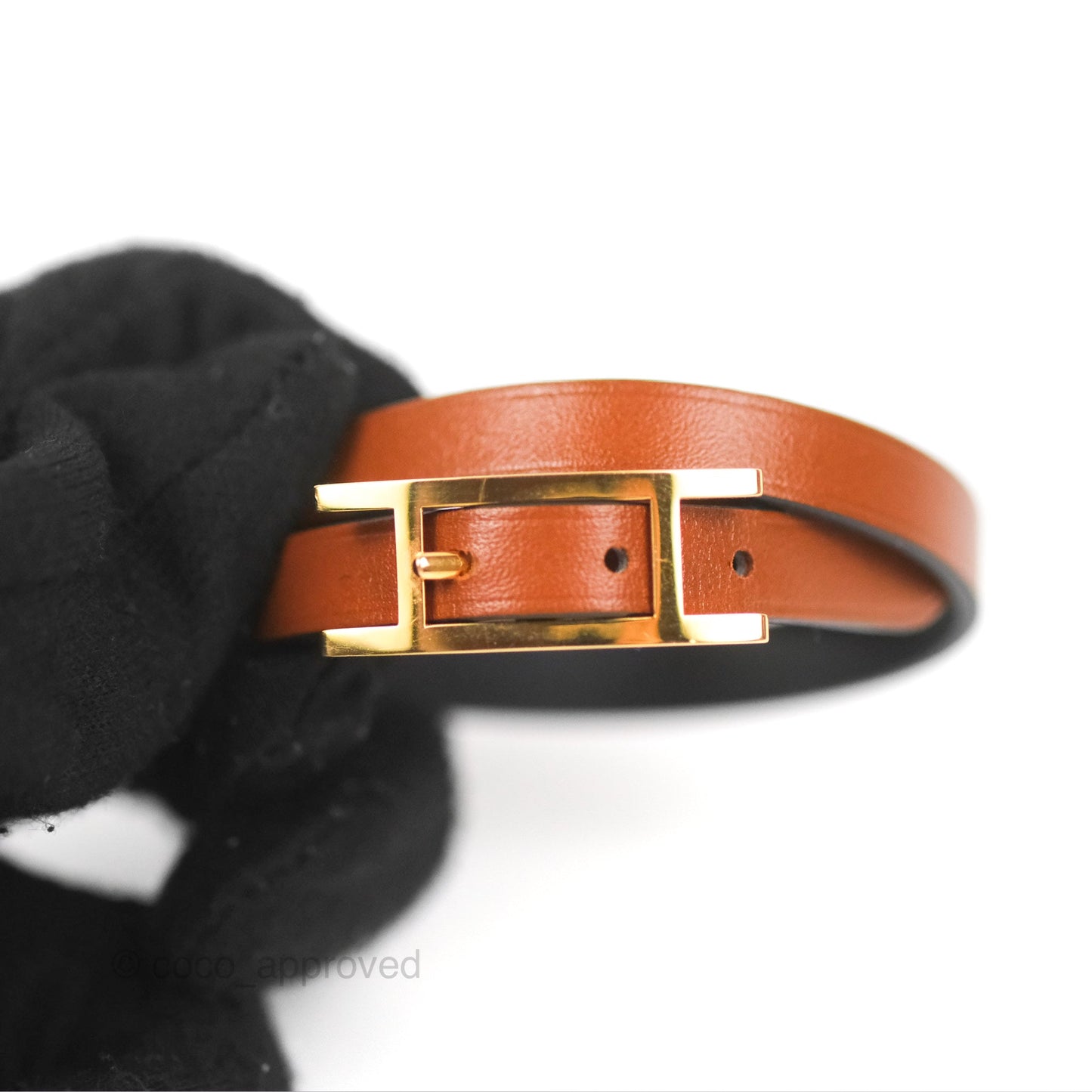 Hermès Behapi Double Tour Bracelet in Fauve/Black Calfskin Gold Hardware