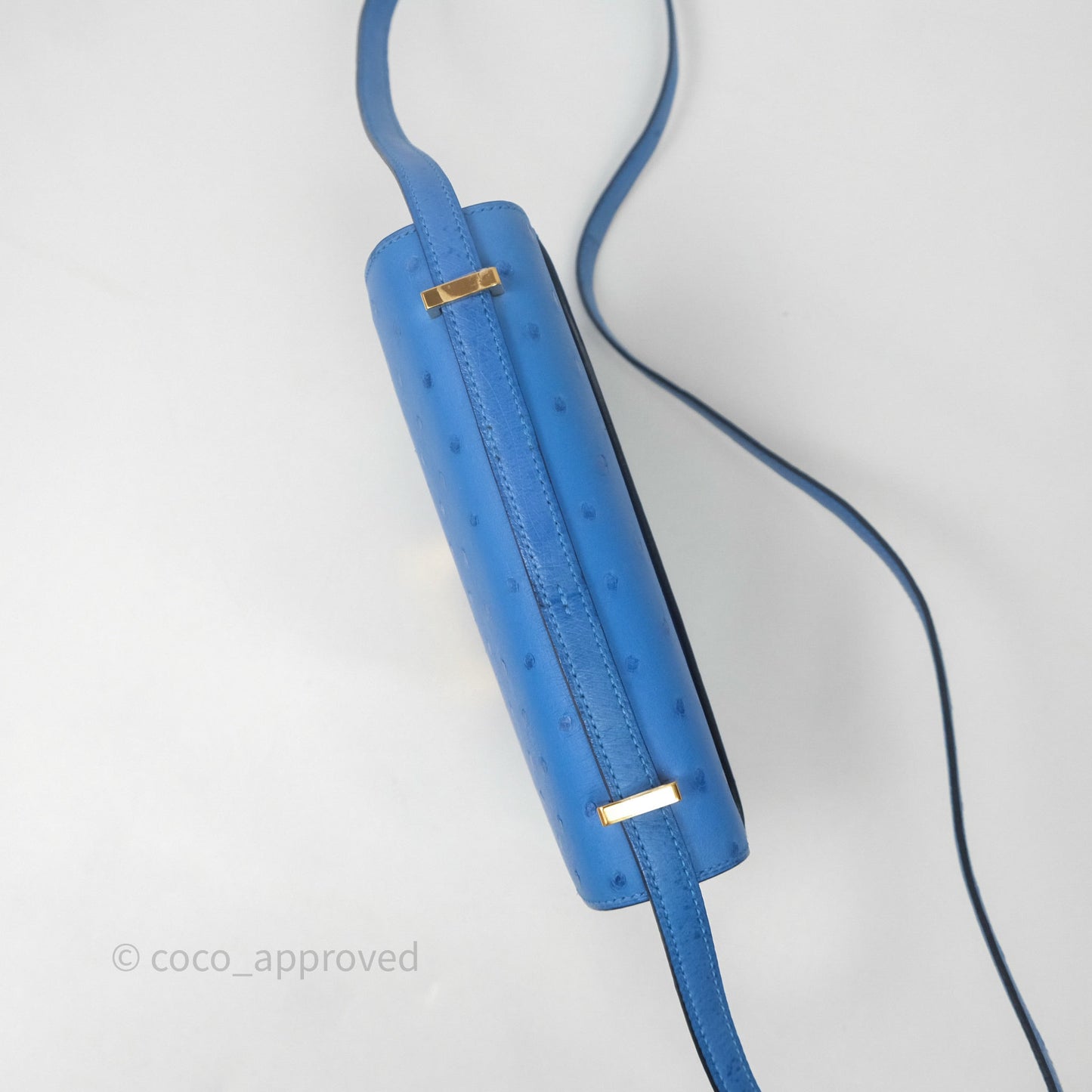 Hermes Mini Constance Ostrich Blue Bleuet O7 Gold Hardware