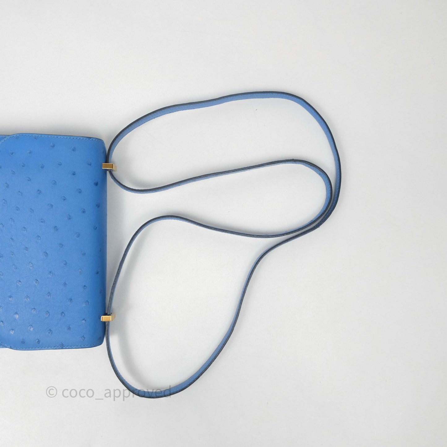 Hermes Mini Constance Ostrich Blue Bleuet O7 Gold Hardware