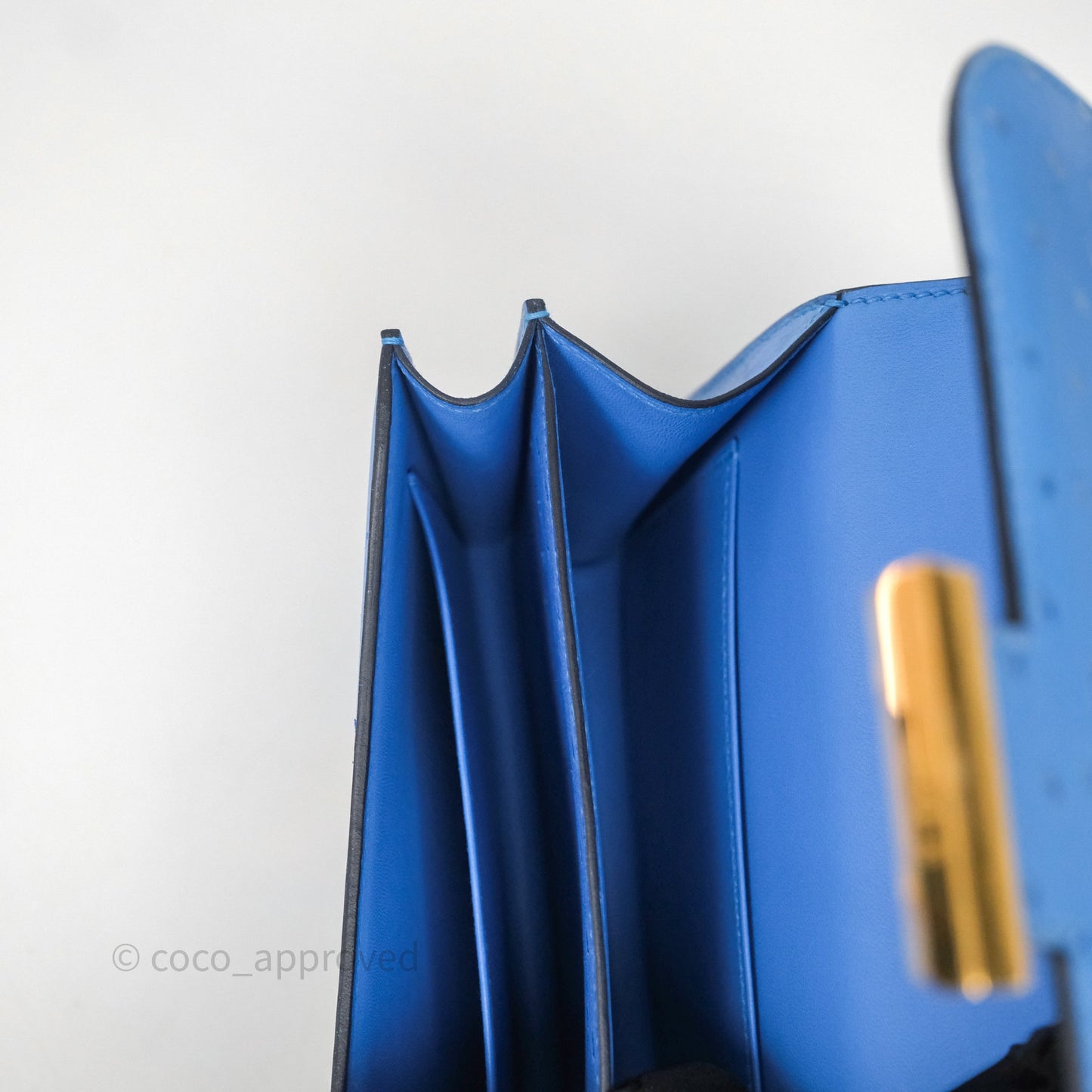 Hermes Mini Constance Ostrich Blue Bleuet O7 Gold Hardware