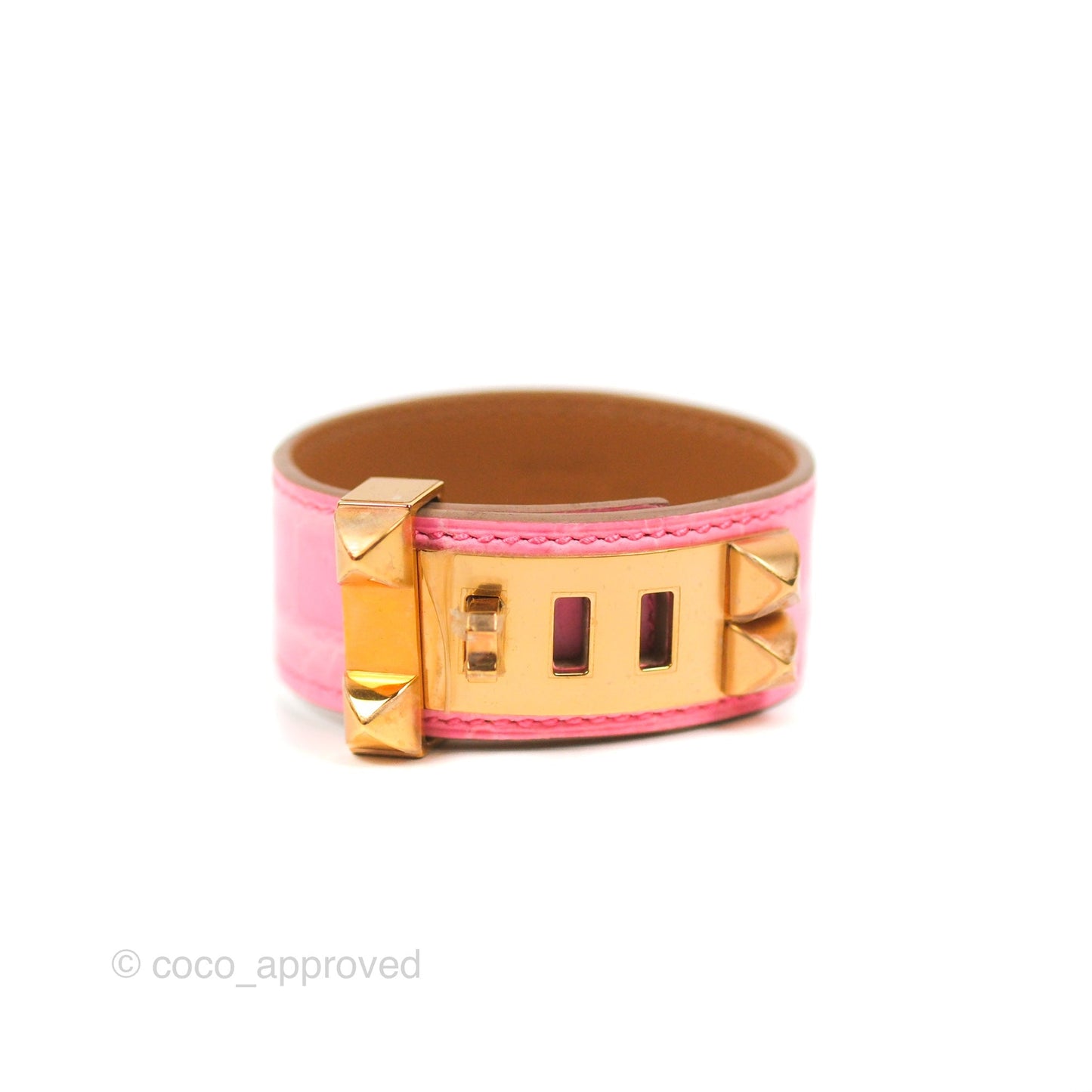Hermès Collier de Chien 24 Bracelet Rose Bubblegum Niloticus Boreal Crocodile Leather