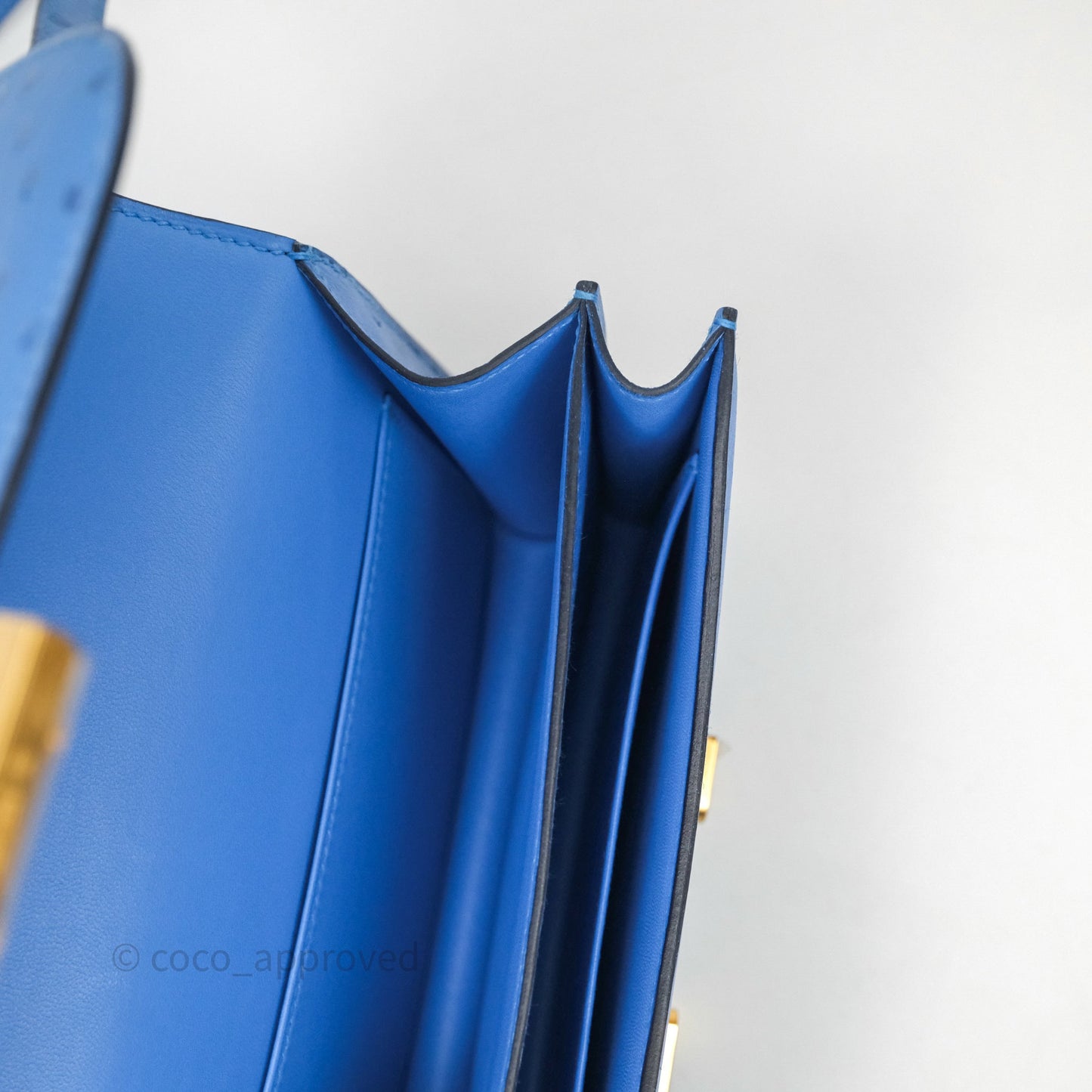 Hermes Mini Constance Ostrich Blue Bleuet O7 Gold Hardware