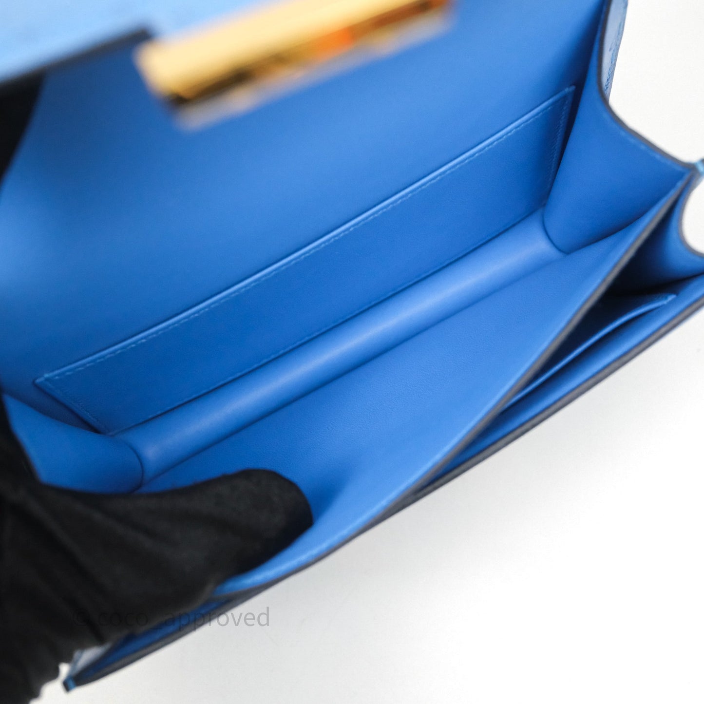 Hermes Mini Constance Ostrich Blue Bleuet O7 Gold Hardware