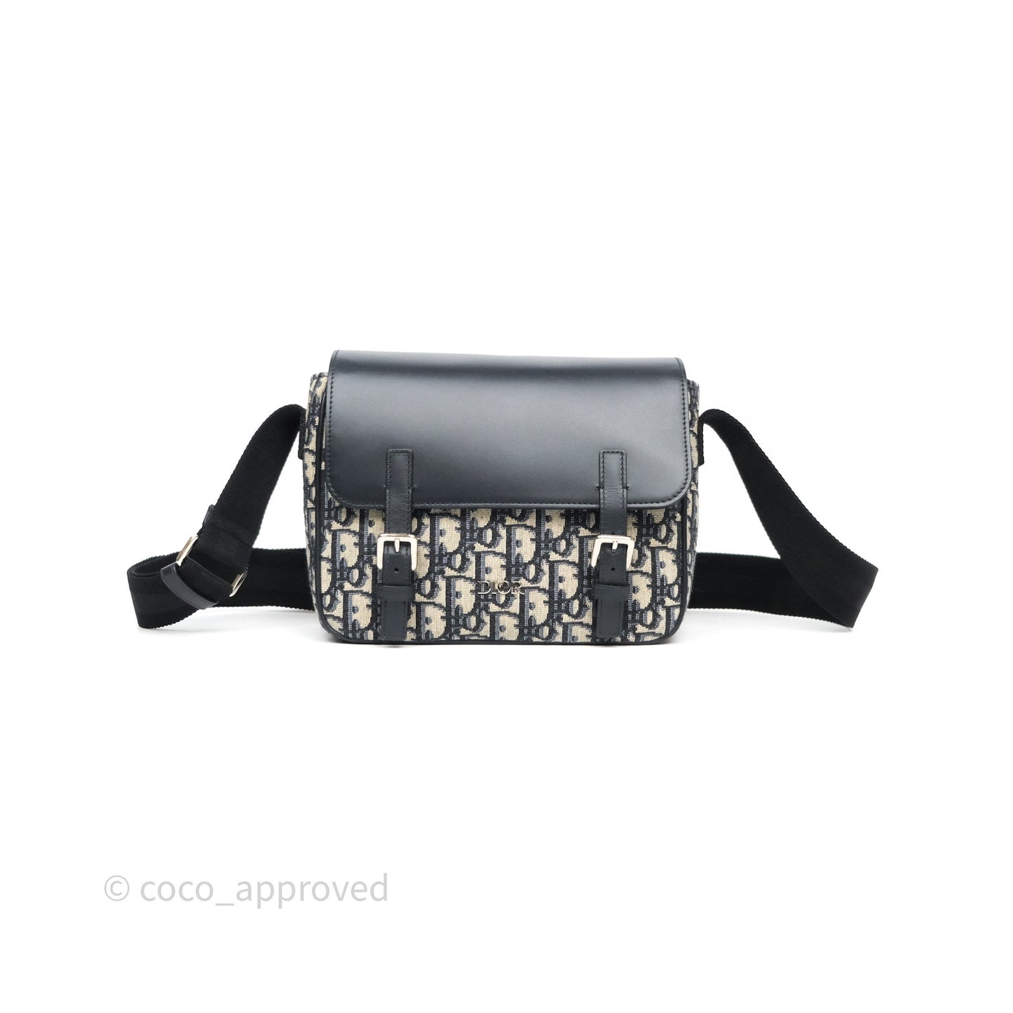 Christian Dior Messenger Bag in Blue Smooth Calfskin and Beige/ Black Dior Oblique Jacquard