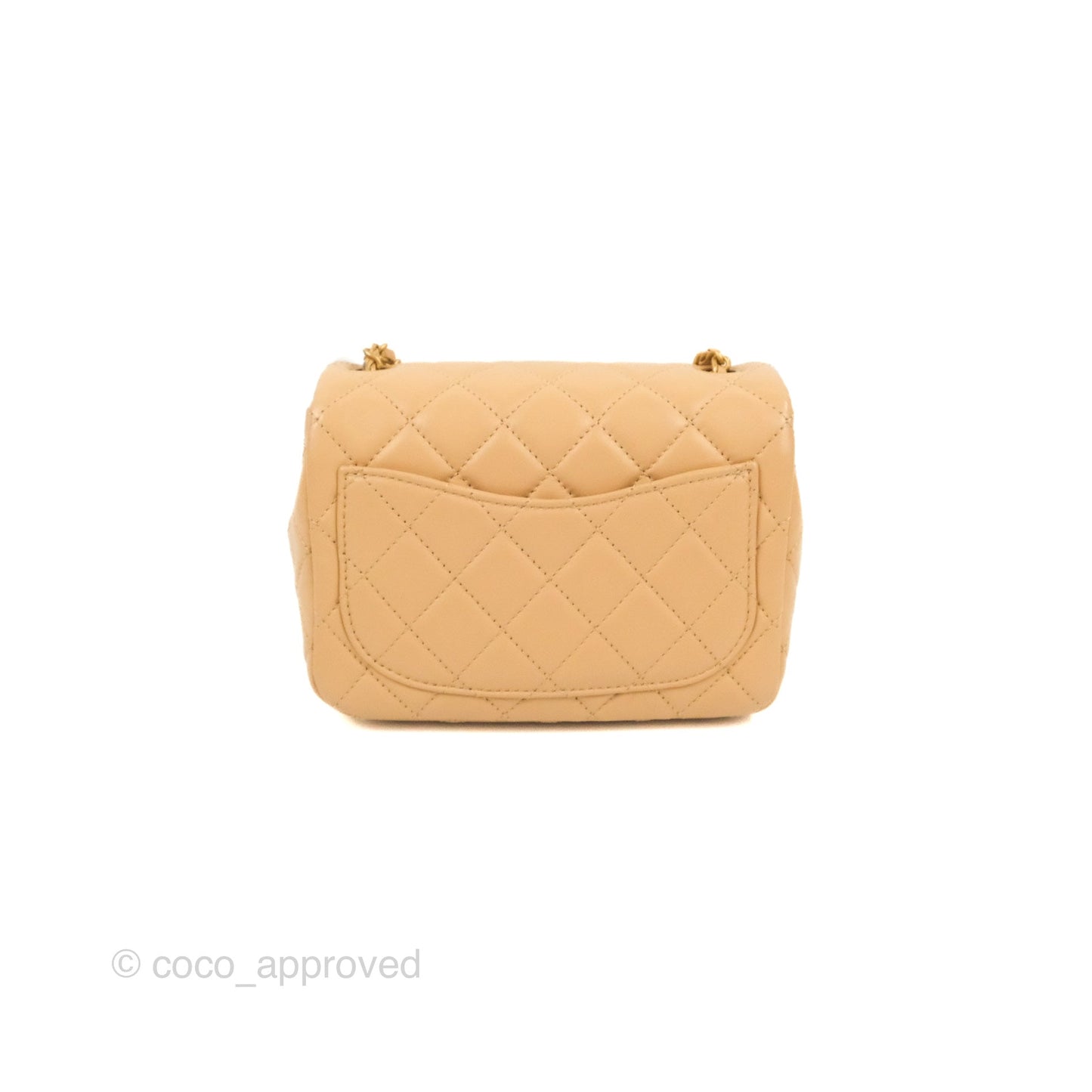 Chanel Mini Square Pearl Crush Beige Lambskin Aged Gold Hardware