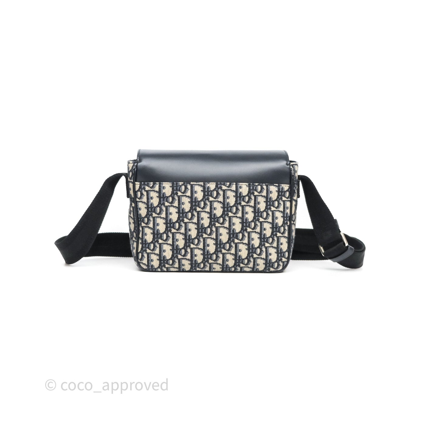 Christian Dior Messenger Bag in Blue Smooth Calfskin and Beige/ Black Dior Oblique Jacquard
