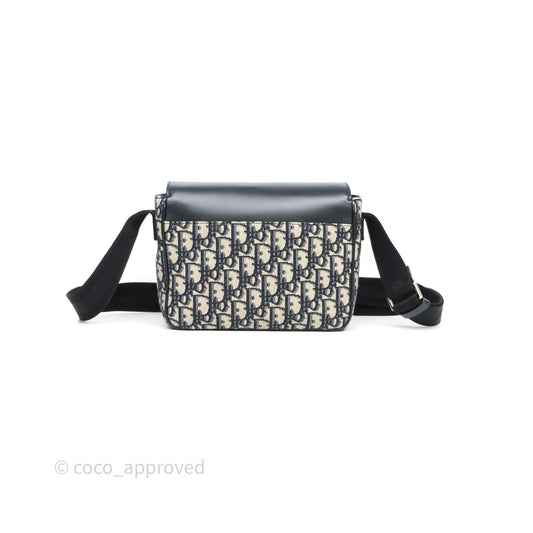 Christian Dior Messenger Bag in Blue Smooth Calfskin and Beige/ Black Dior Oblique Jacquard
