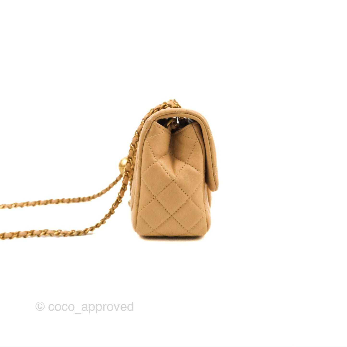 Chanel Mini Square Pearl Crush Beige Lambskin Aged Gold Hardware