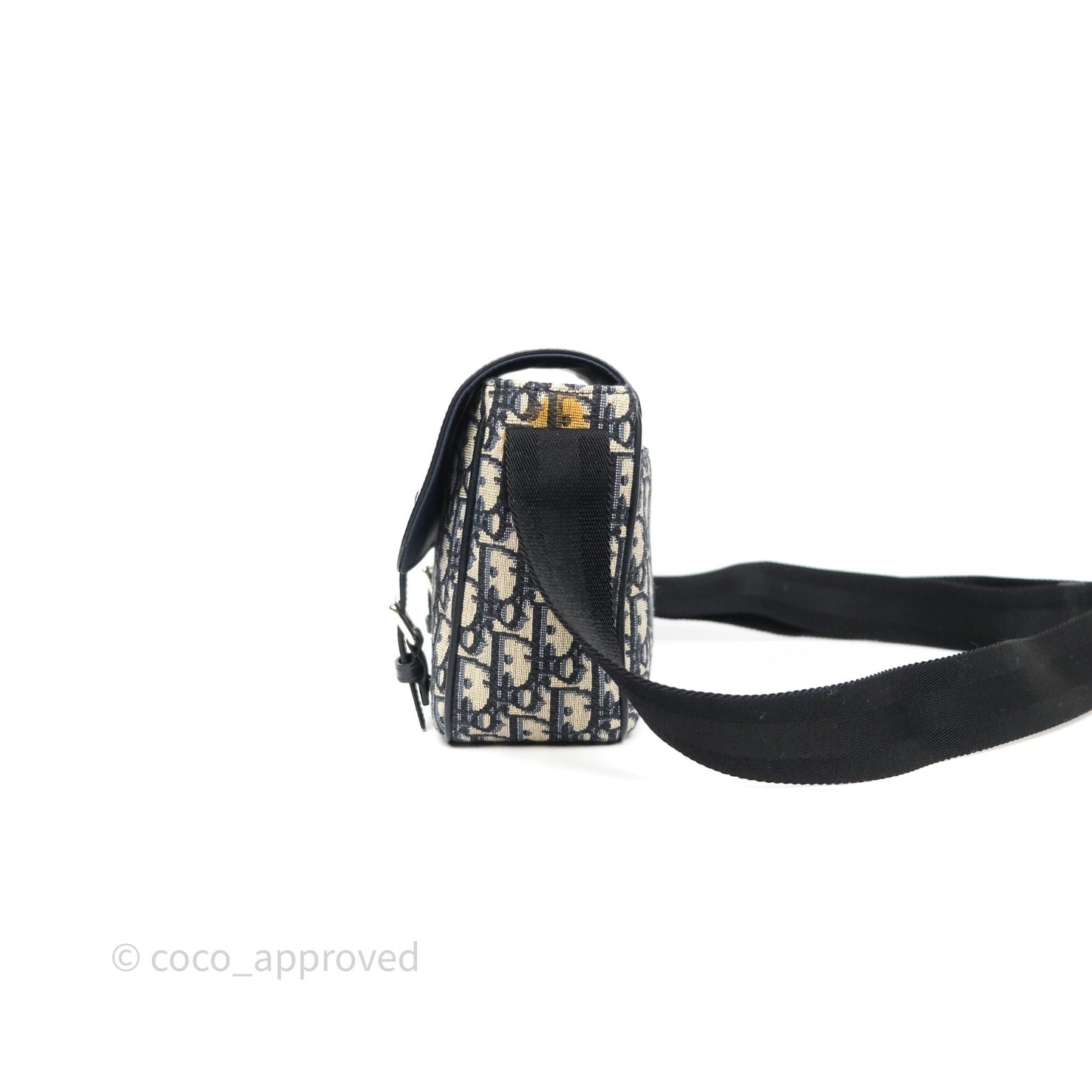 Christian Dior Messenger Bag in Blue Smooth Calfskin and Beige/ Black Dior Oblique Jacquard