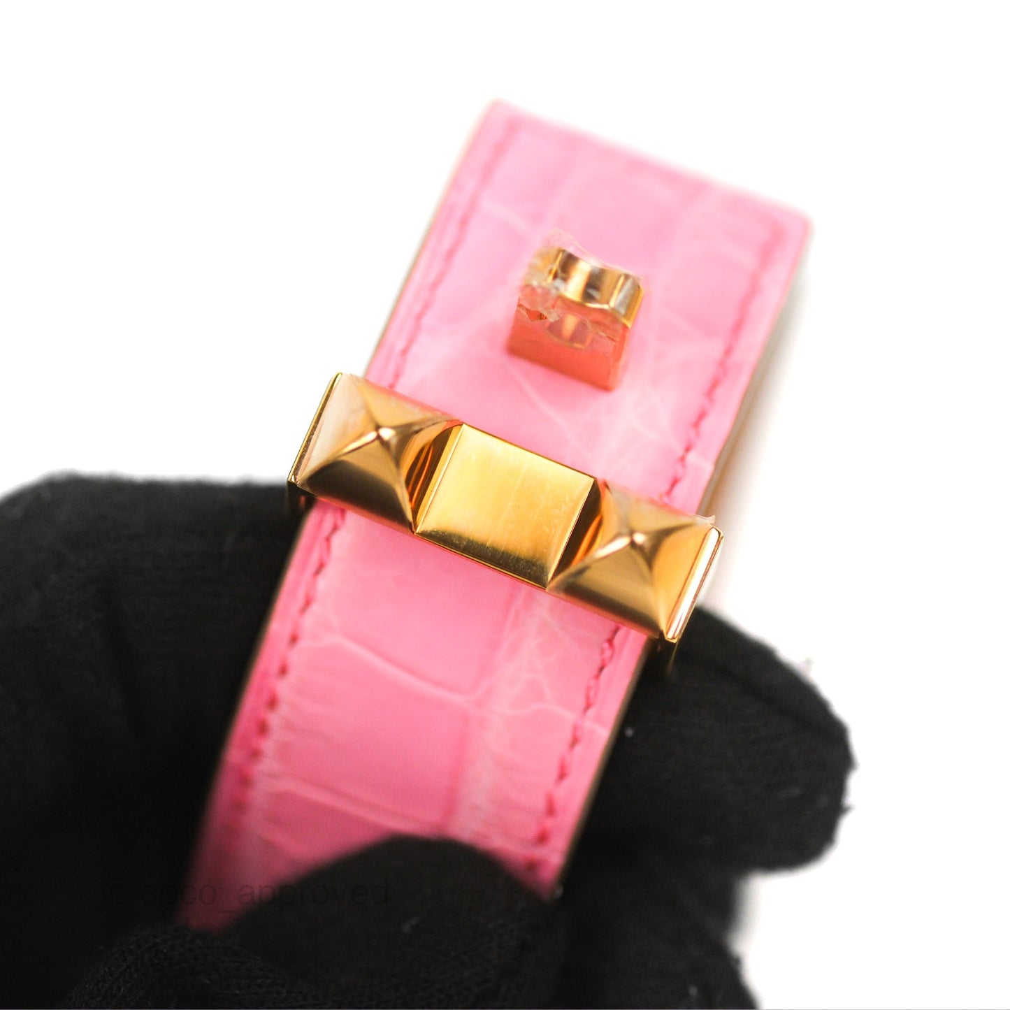 Hermès Collier de Chien 24 Bracelet Rose Bubblegum Niloticus Boreal Crocodile Leather