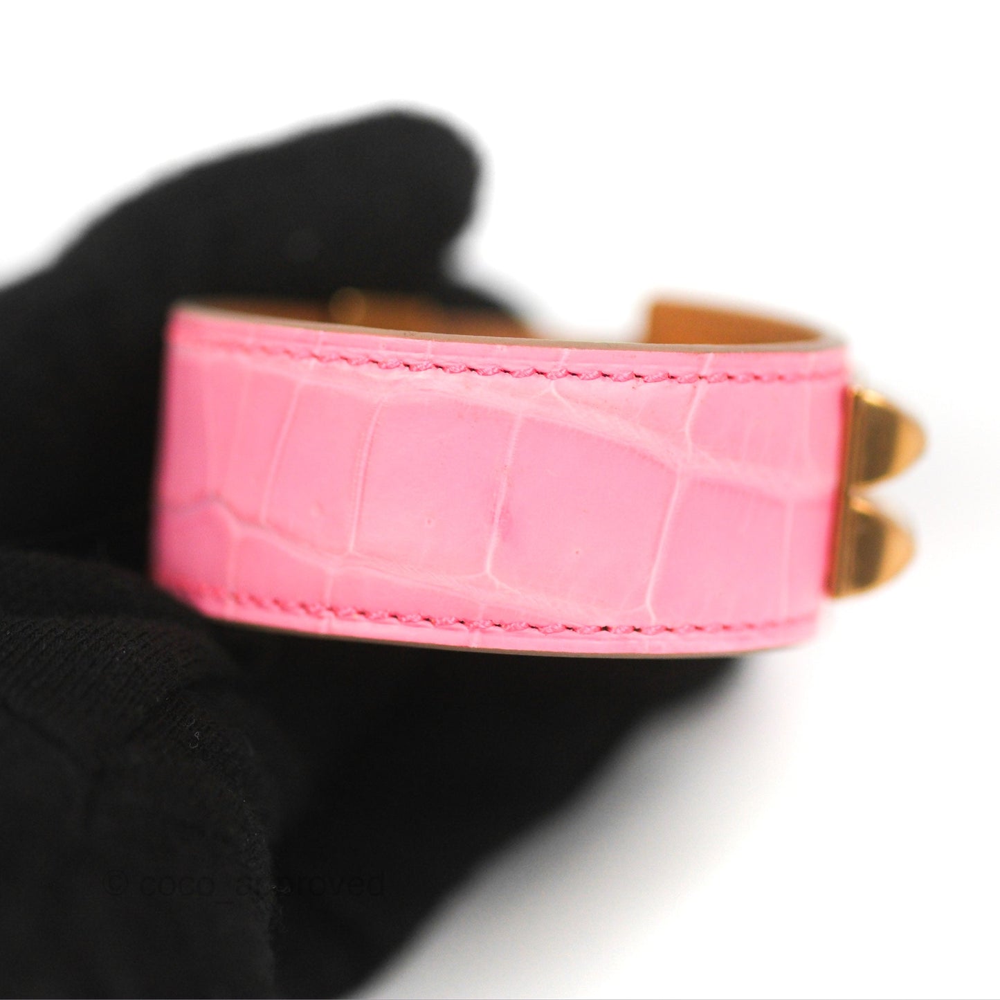Hermès Collier de Chien 24 Bracelet Rose Bubblegum Niloticus Boreal Crocodile Leather