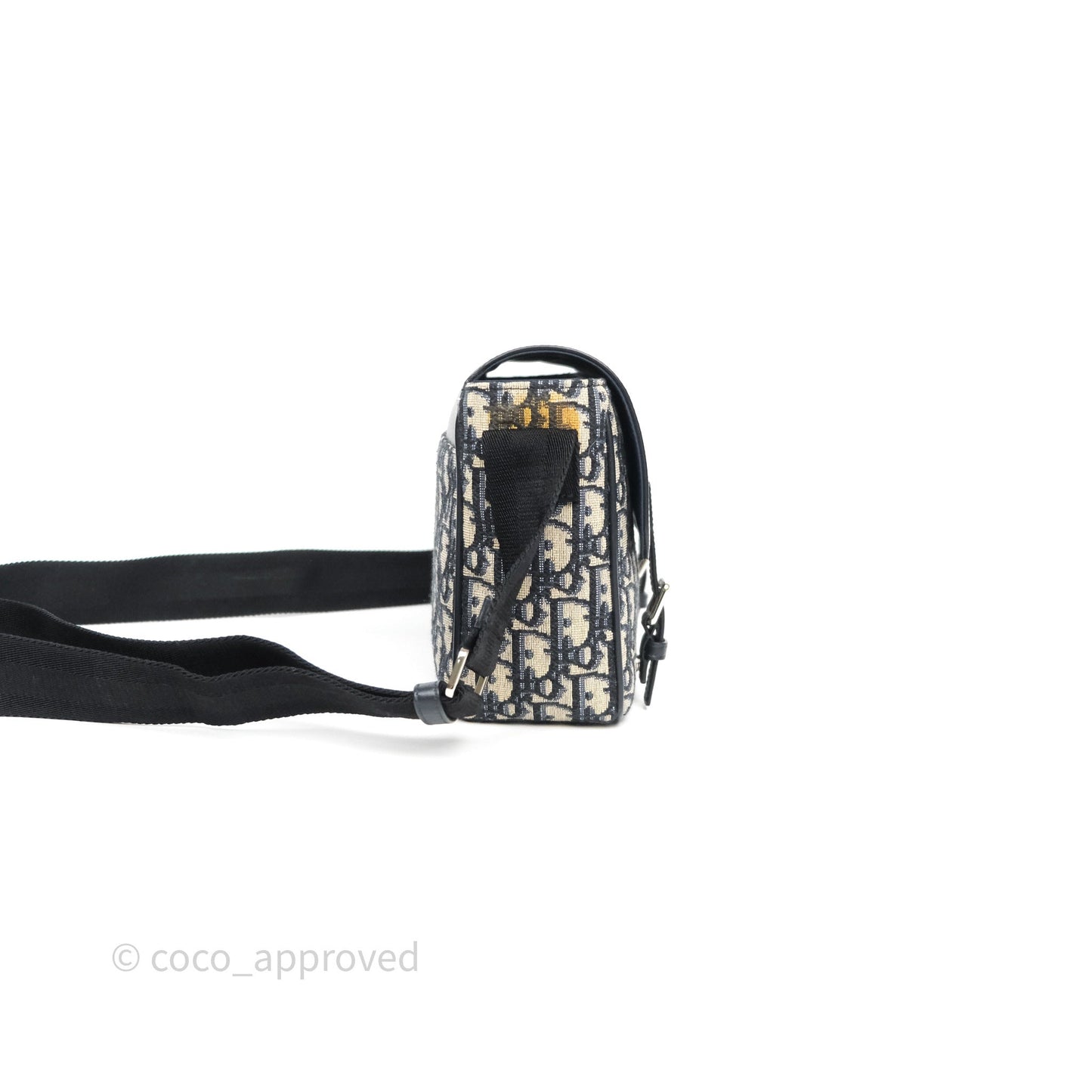 Christian Dior Messenger Bag in Blue Smooth Calfskin and Beige/ Black Dior Oblique Jacquard
