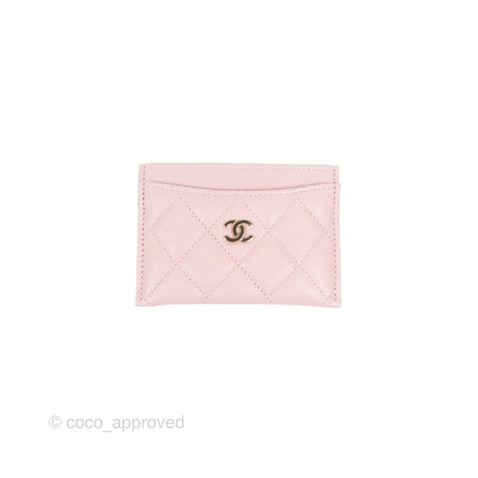 Chanel Classic Flat Card Holder Pink Caviar Gold Hardware
