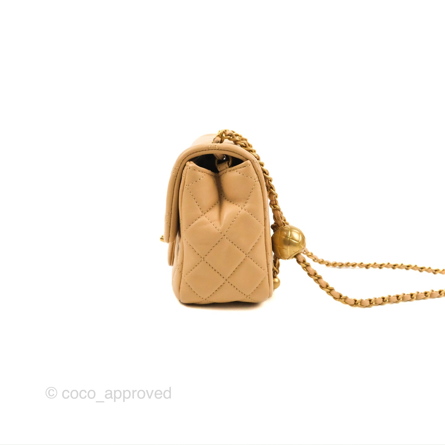 Chanel Mini Square Pearl Crush Beige Lambskin Aged Gold Hardware