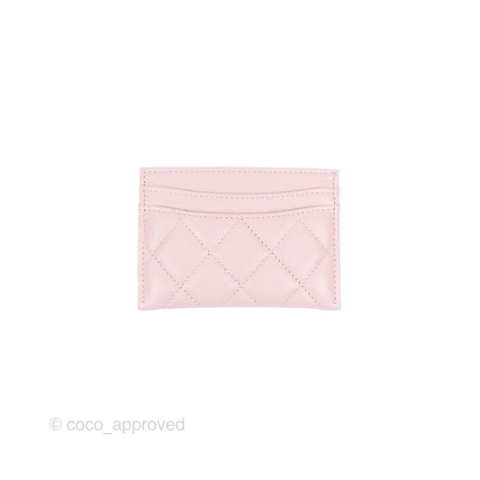 Chanel Classic Flat Card Holder Pink Caviar Gold Hardware