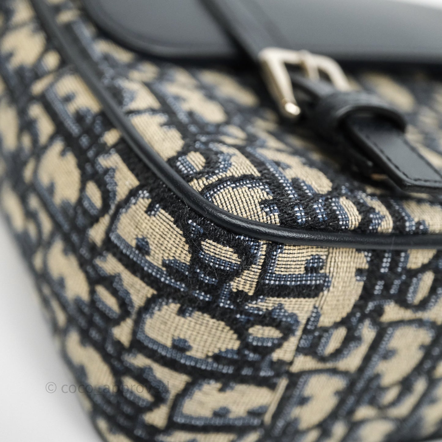 Christian Dior Messenger Bag in Blue Smooth Calfskin and Beige/ Black Dior Oblique Jacquard