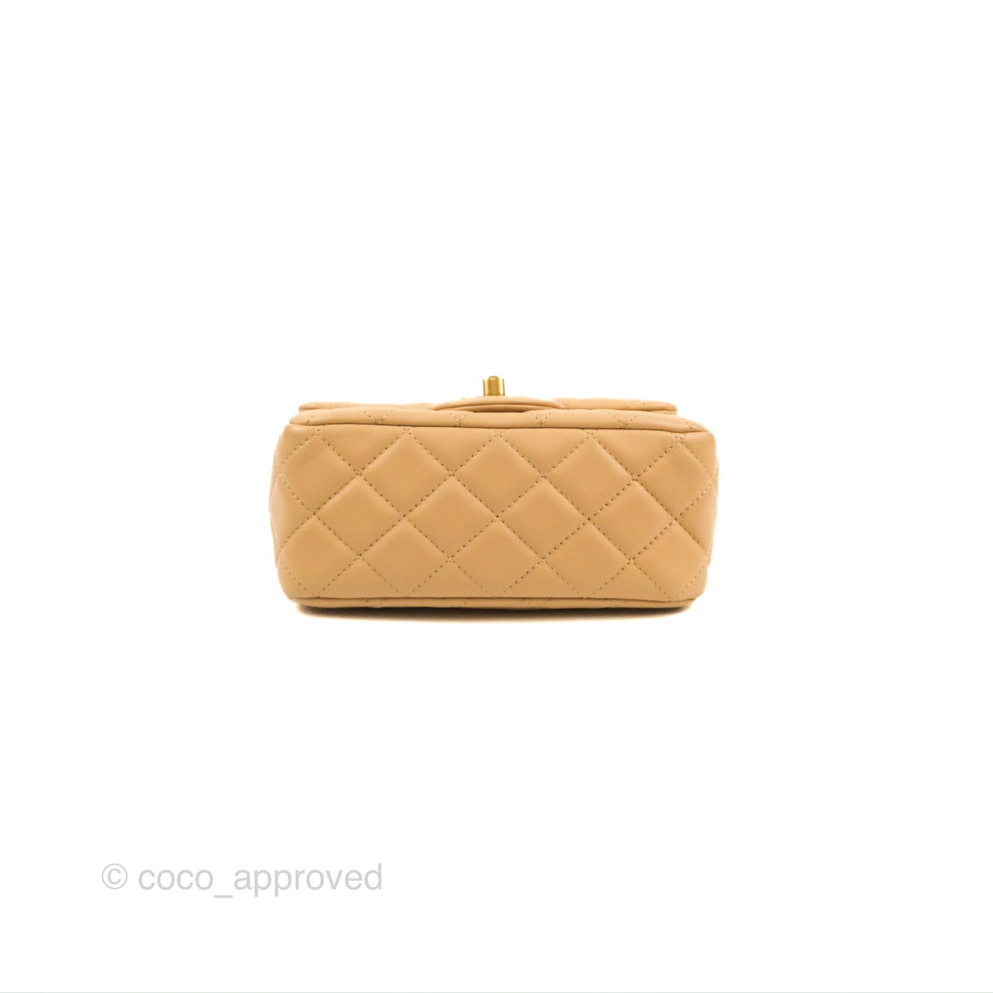 Chanel Mini Square Pearl Crush Beige Lambskin Aged Gold Hardware