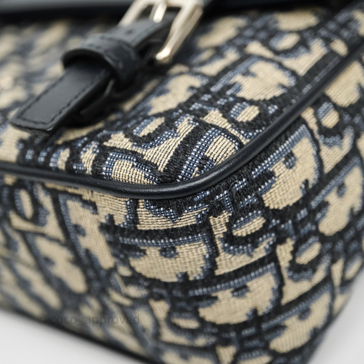 Christian Dior Messenger Bag in Blue Smooth Calfskin and Beige/ Black Dior Oblique Jacquard