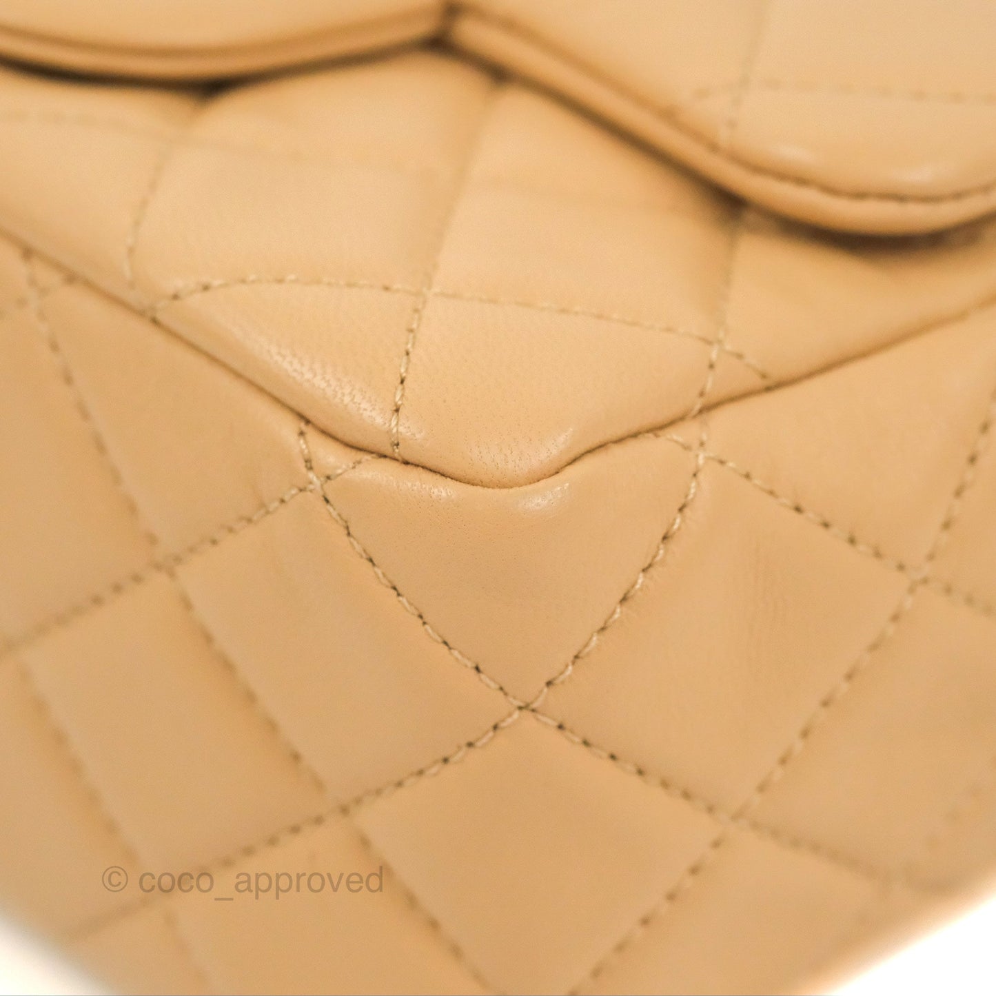 Chanel Mini Square Pearl Crush Beige Lambskin Aged Gold Hardware