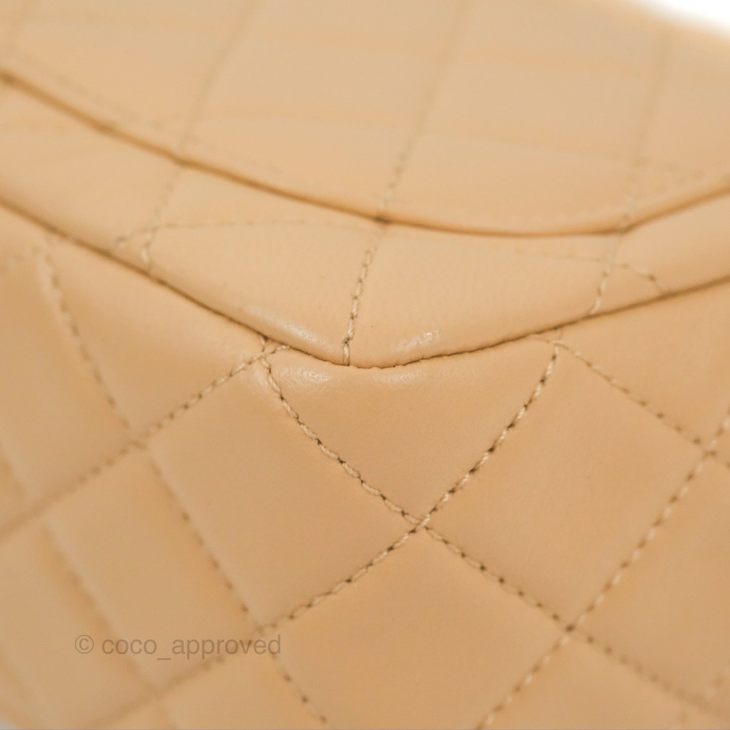 Chanel Mini Square Pearl Crush Beige Lambskin Aged Gold Hardware