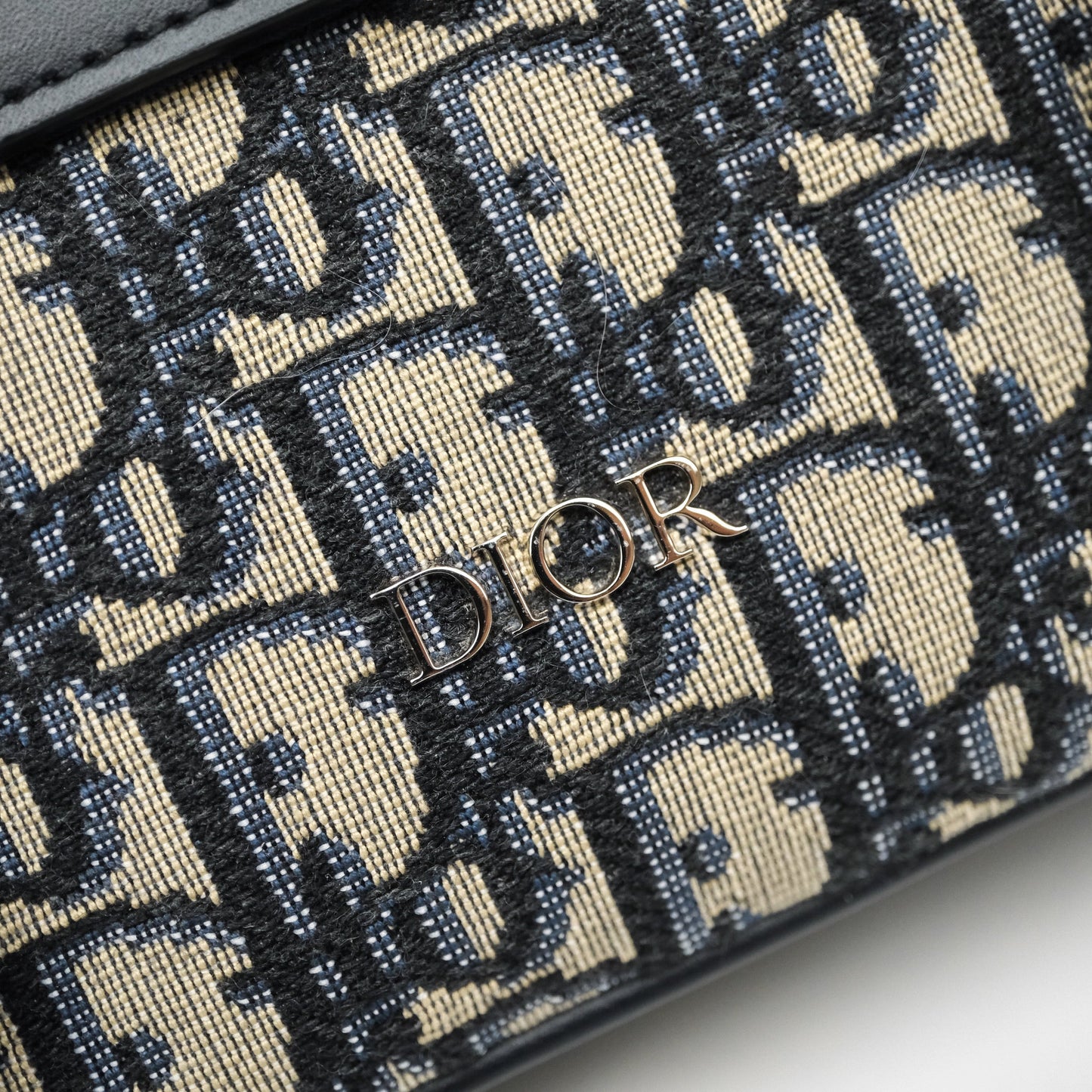 Christian Dior Messenger Bag in Blue Smooth Calfskin and Beige/ Black Dior Oblique Jacquard