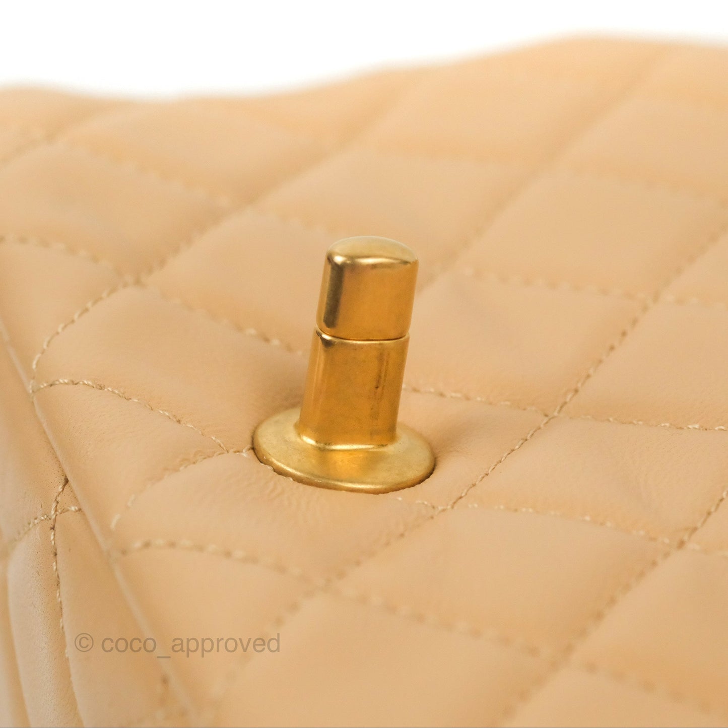 Chanel Mini Square Pearl Crush Beige Lambskin Aged Gold Hardware