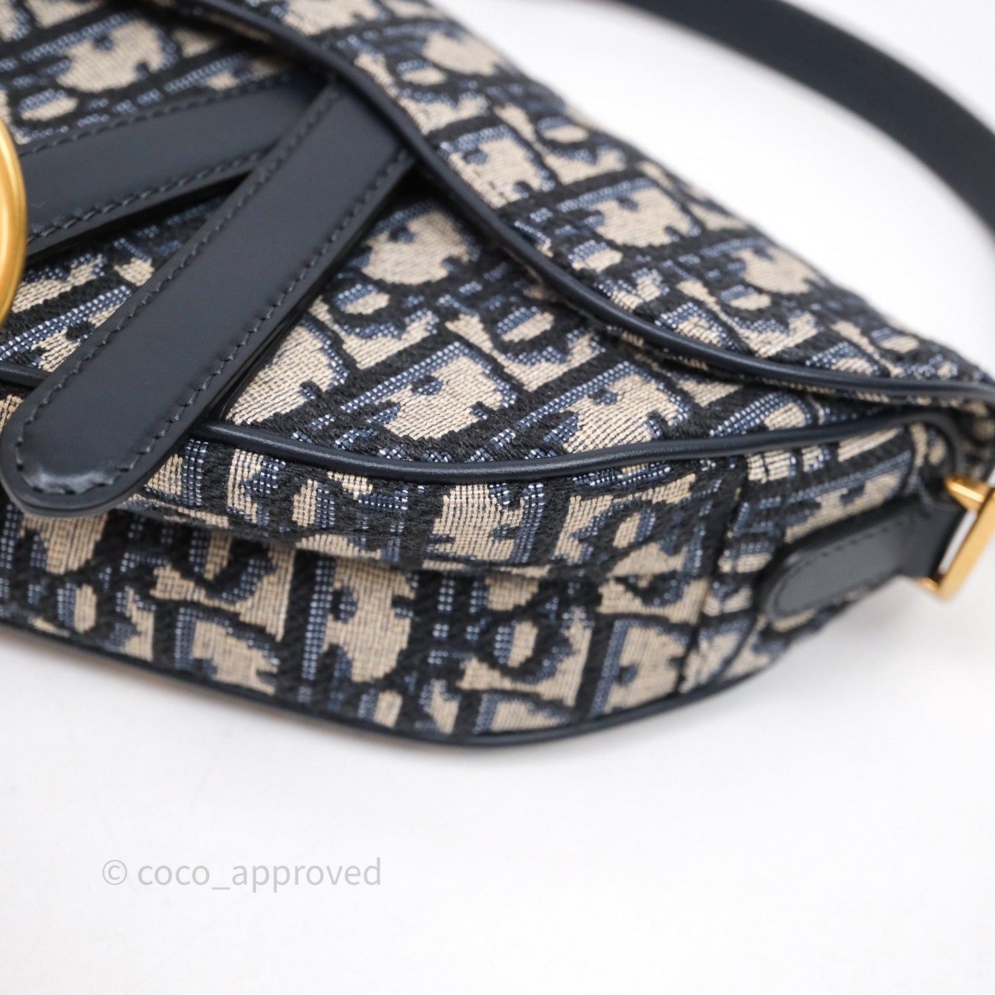 Christian Dior Mini Saddle Bag Blue Oblique Jacquard Gold Hardware